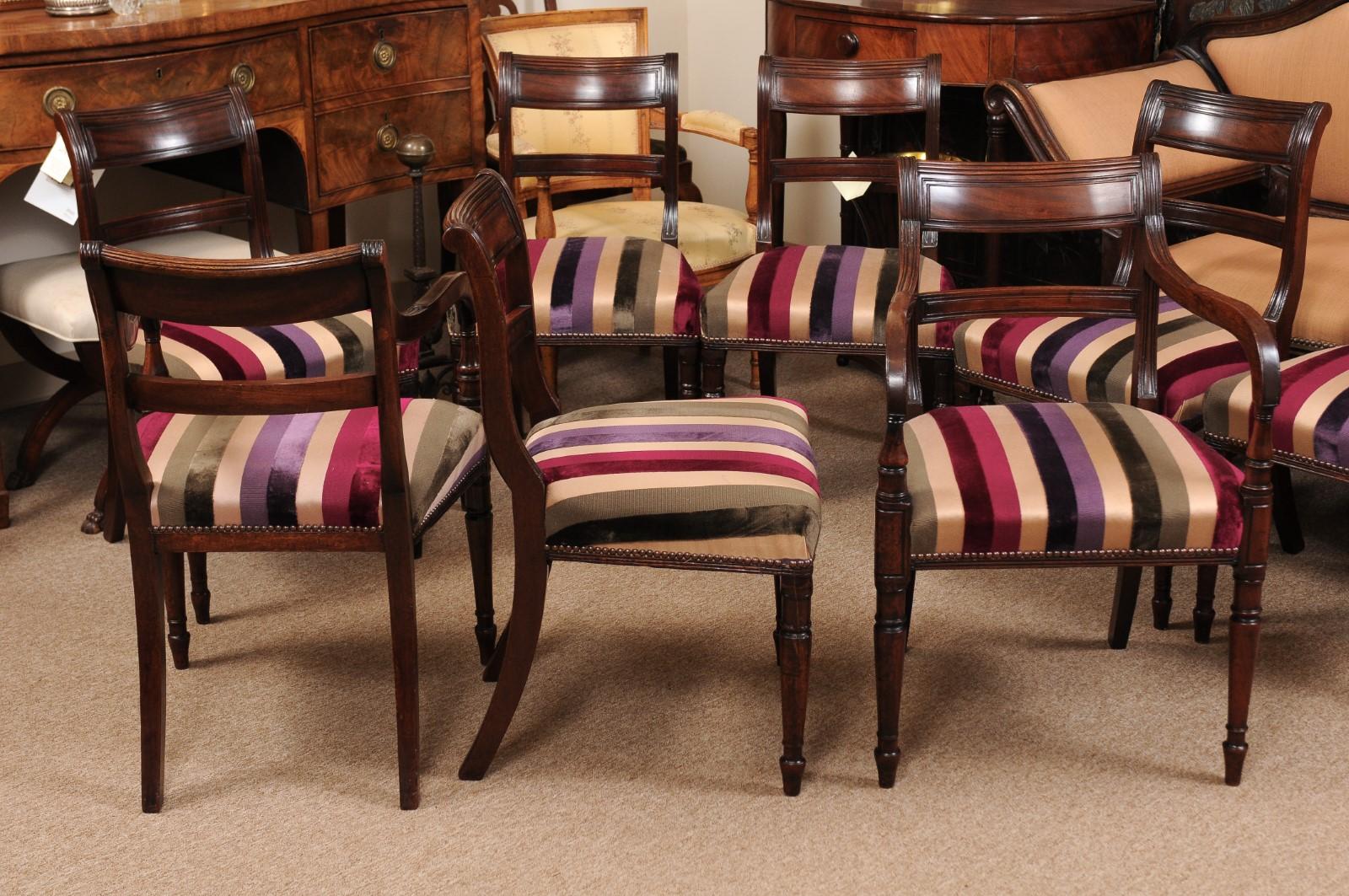 English Set of 8 Regency Mahogany Dining Chairs, Early 19th Century, England