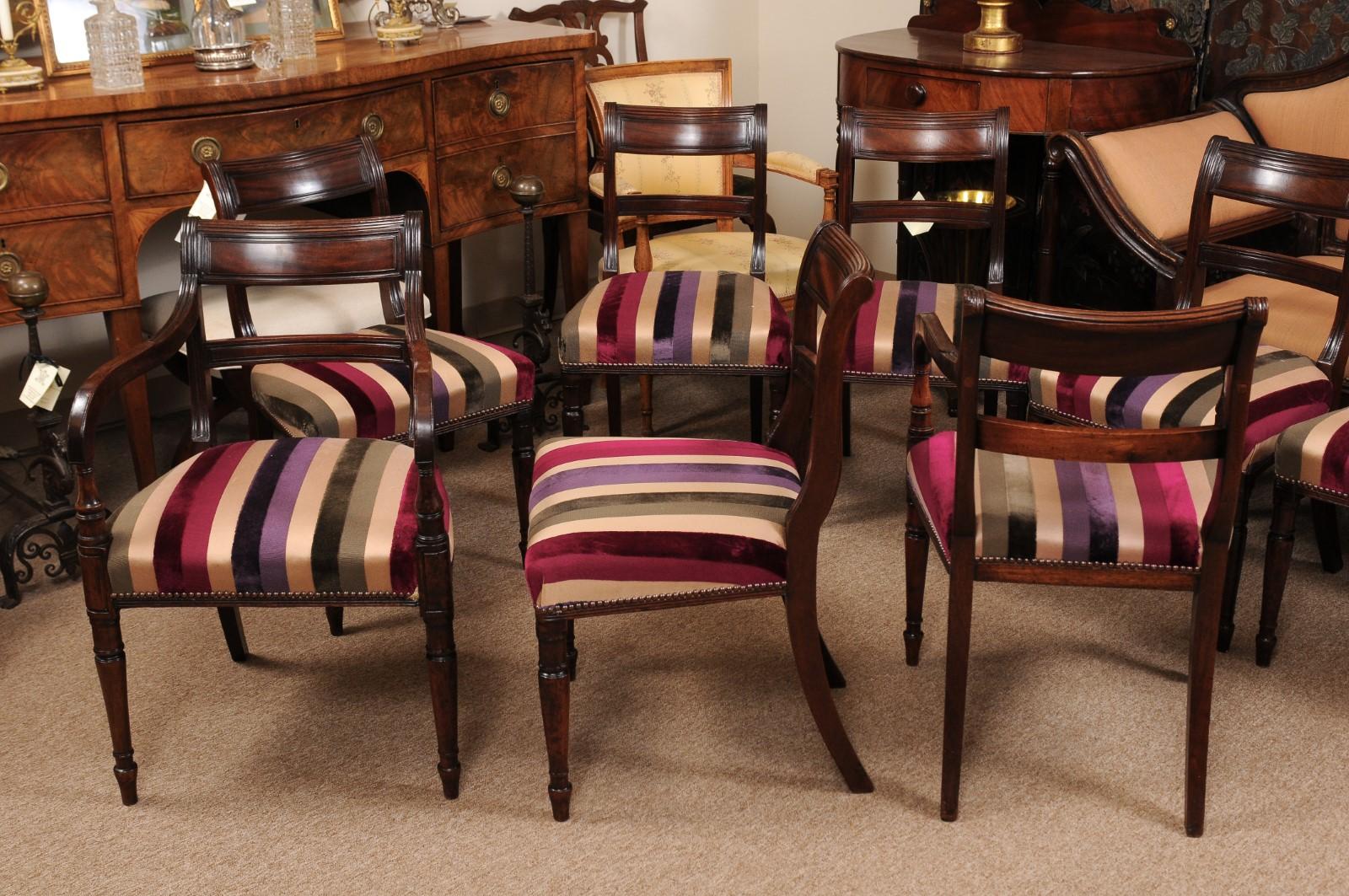 Upholstery Set of 8 Regency Mahogany Dining Chairs, Early 19th Century, England