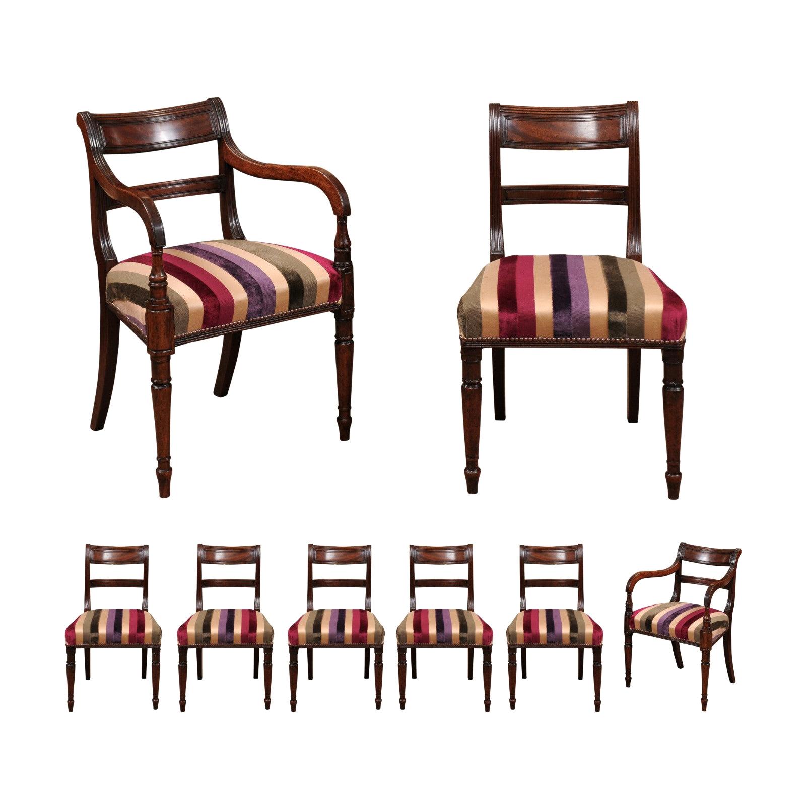 Set of 8 Regency Mahogany Dining Chairs, Early 19th Century, England