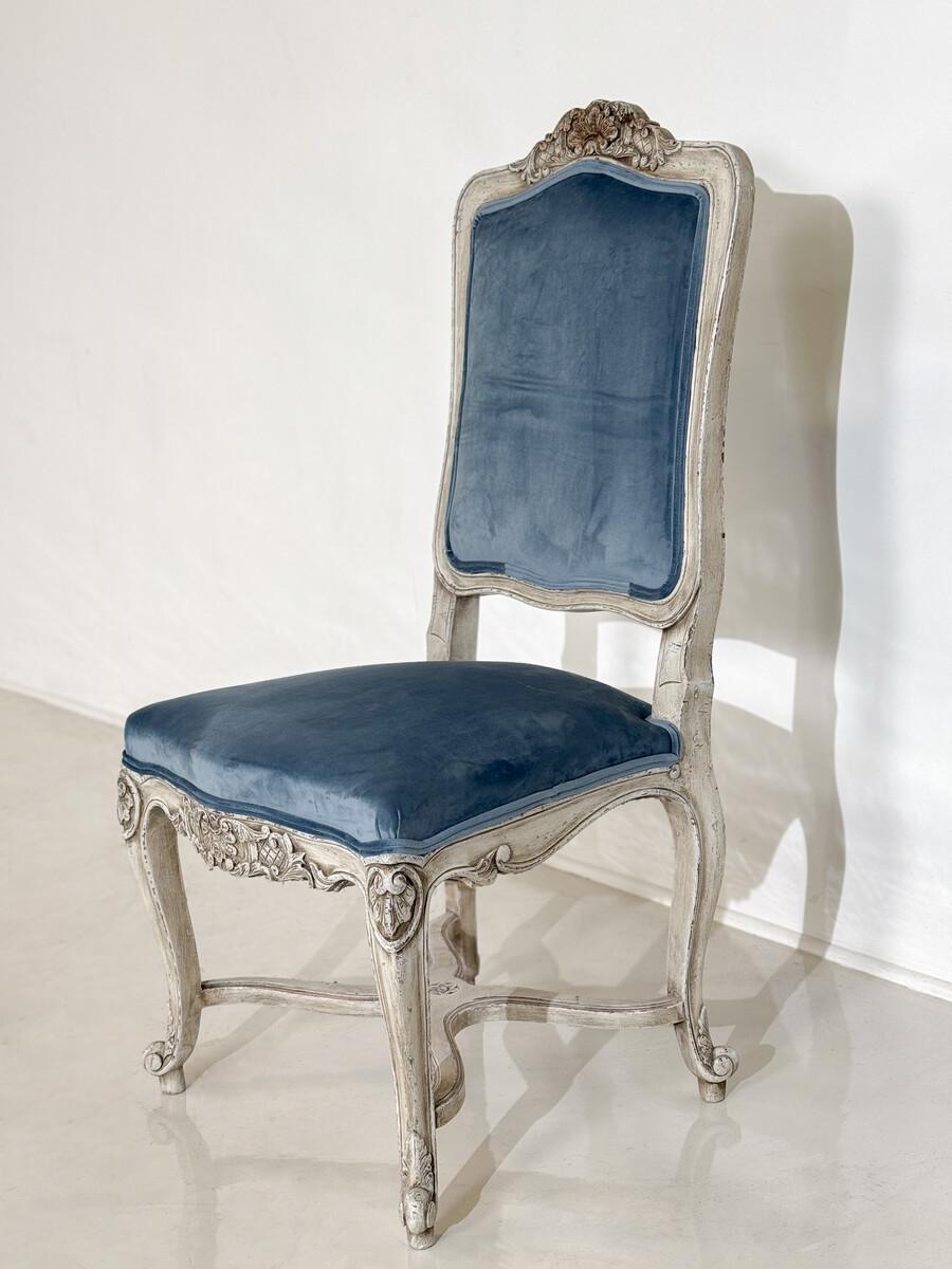 Satz von 8 Stühlen im Regency-Stil, hellblauer Samt und Holz, Belgien, 2000er Jahre im Angebot 2