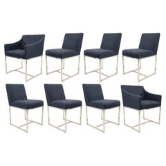 Ensemble de 8 chaises de salle à manger capitonnées bleues de Restoration Hardware