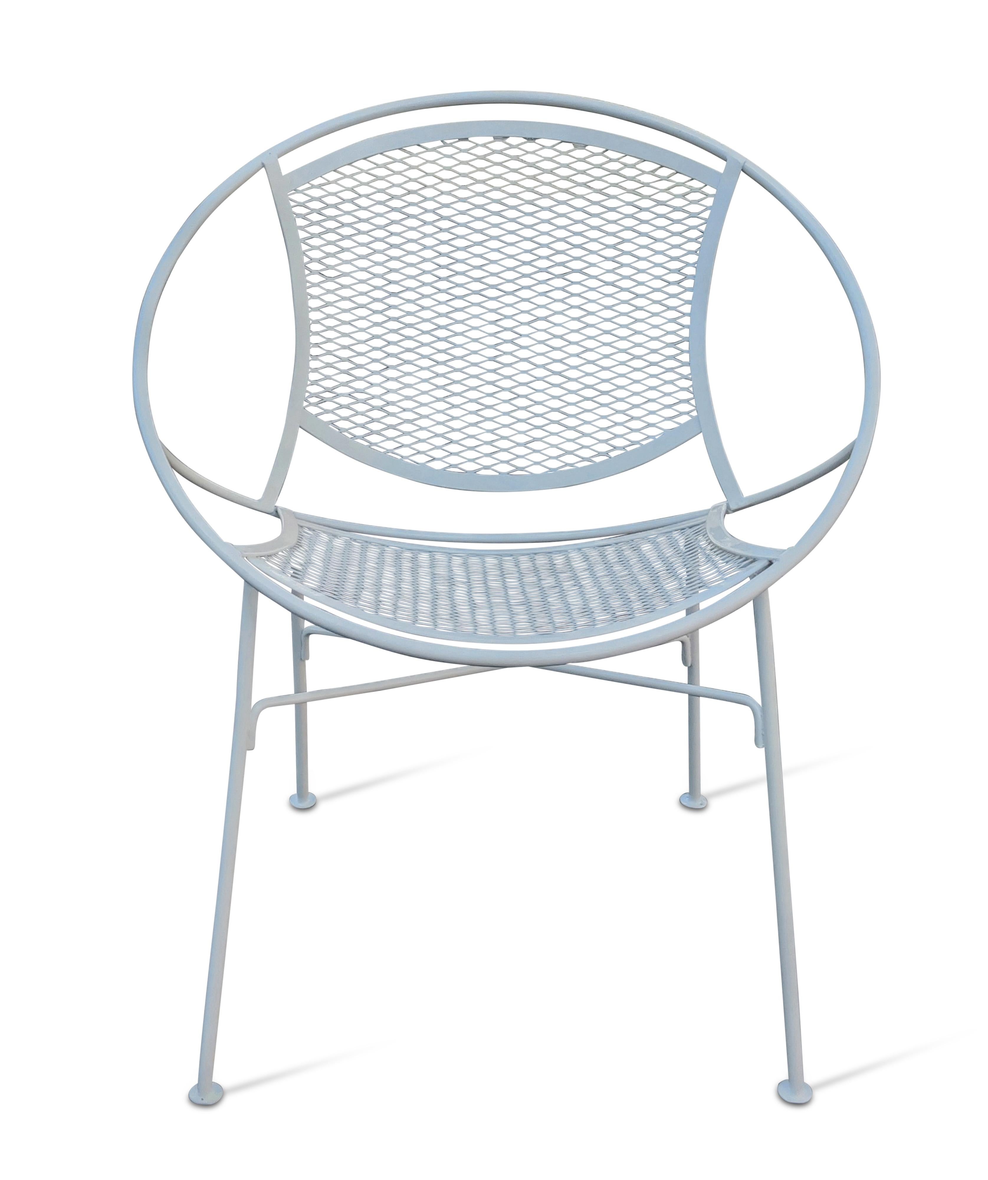 Mid-Century Modern Set of 8 Restored Tempestini for Salterini Radar White Powder Coated Iron Chairs For Sale