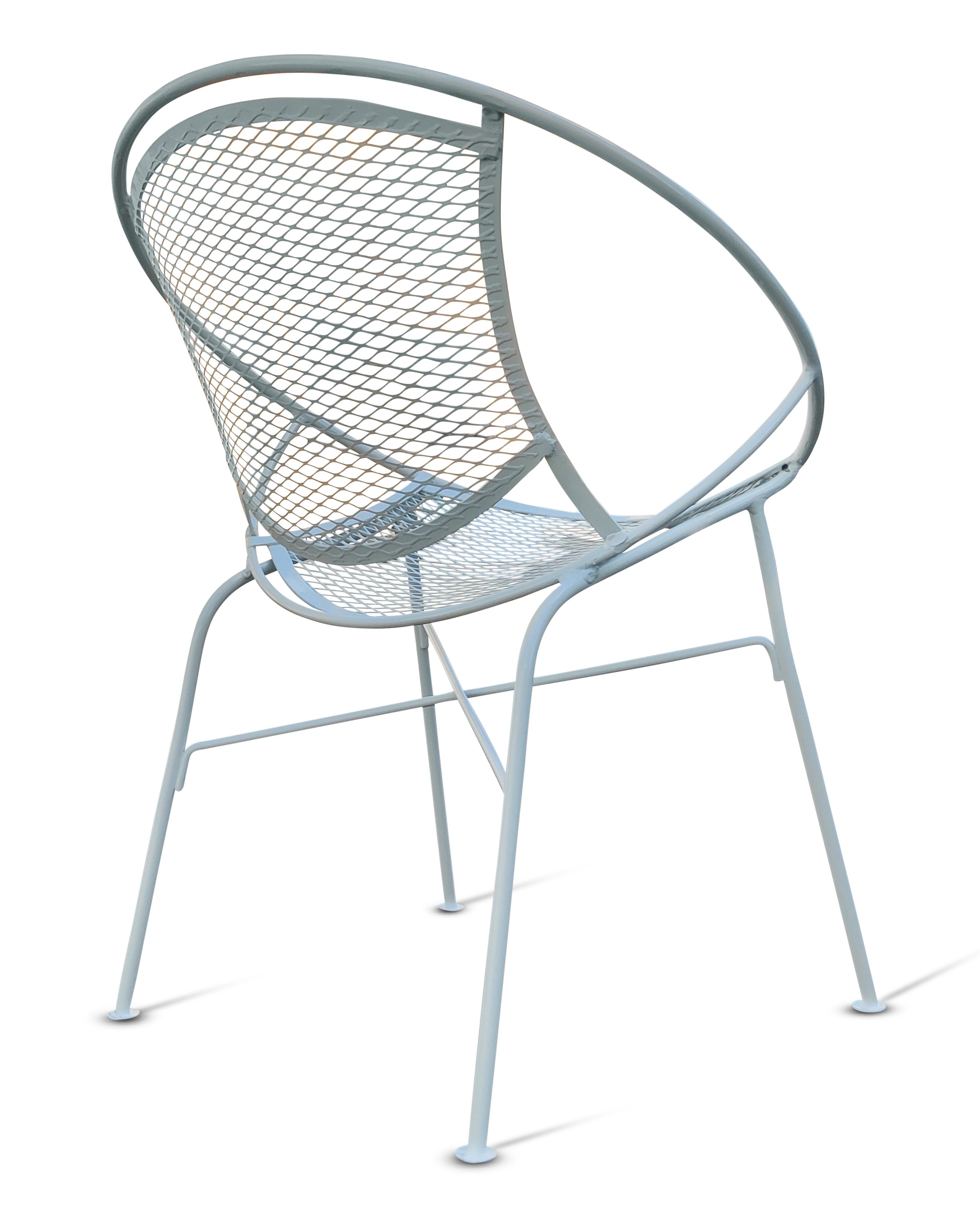 Conjunto de 8 sillas de hierro con recubrimiento de polvo blanco Tempestini para Salterini Radar restauradas Recubrimiento de polvo en venta