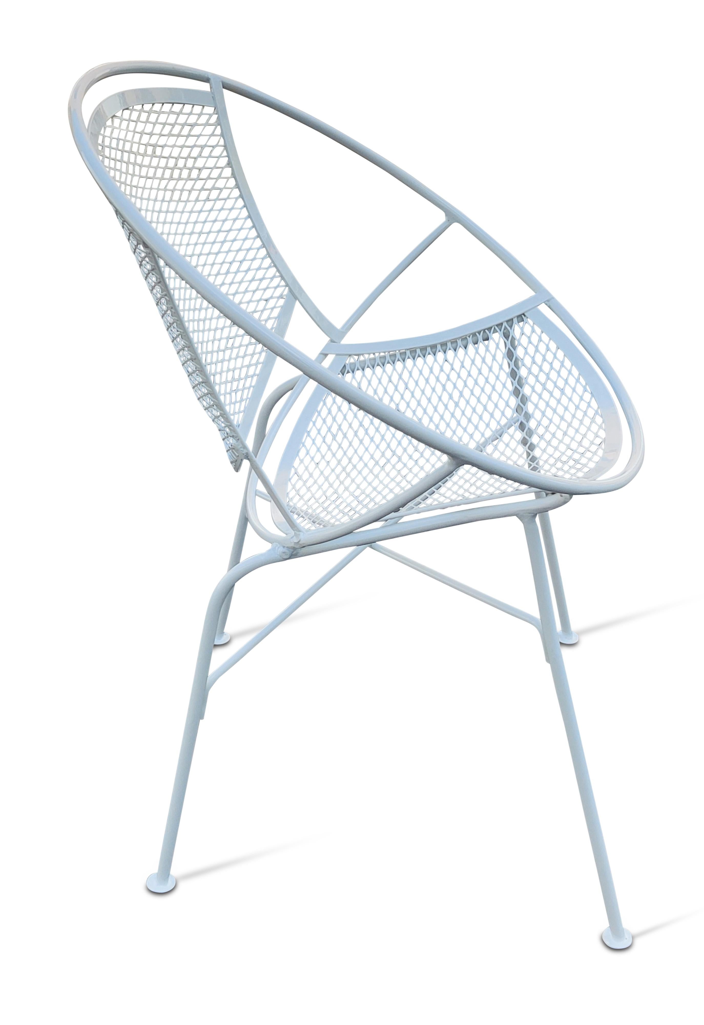 Powder-Coated Set of 8 Restored Tempestini for Salterini Radar White Powder Coated Iron Chairs For Sale
