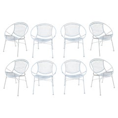 Set of 8 Restored Tempestini for Salterini Radar White Powder Coated Iron Chairs