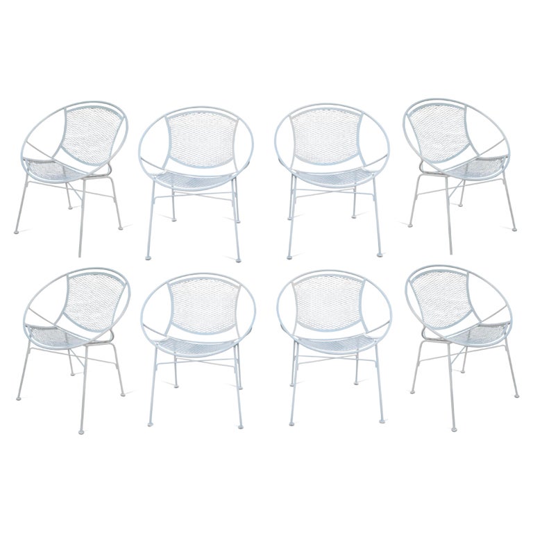 Set of 8 Restored Tempestini for Salterini Radar White Powder Coated Iron Chairs For Sale at 1stDibs