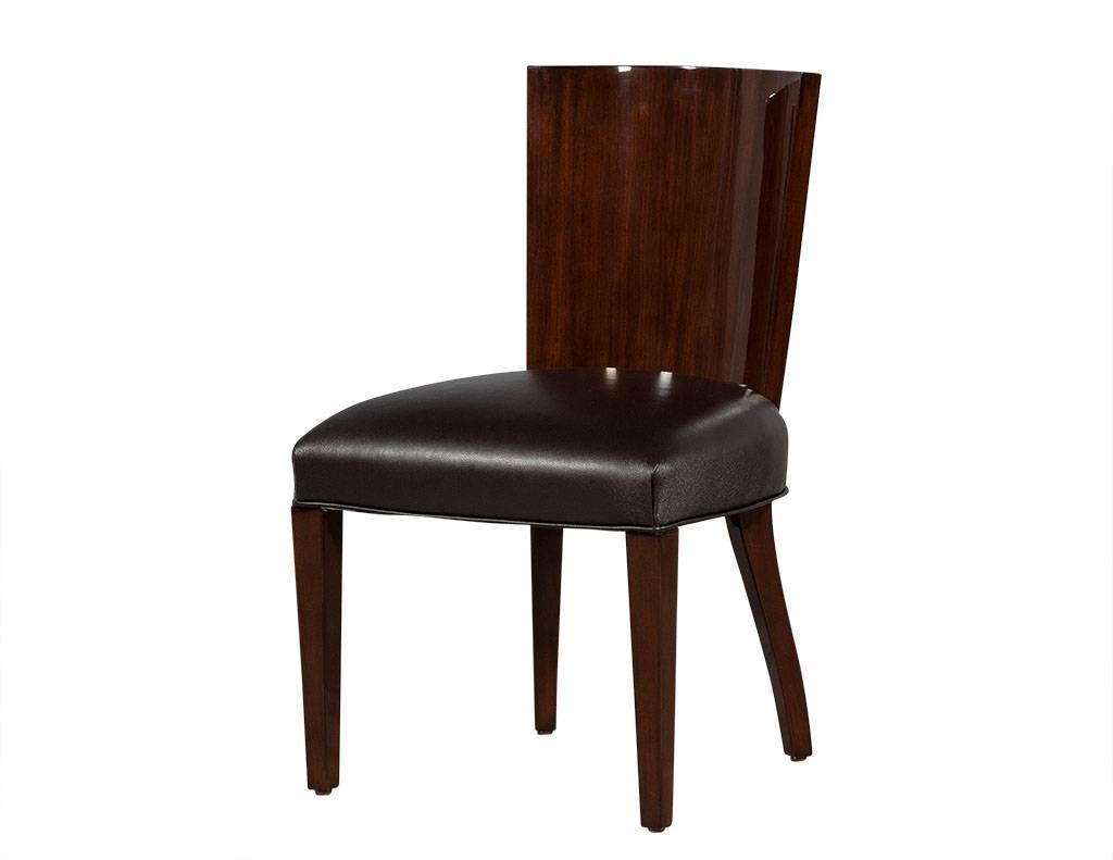 American Set of 8 Rich Brown Lacquered Leather Dining Chairs