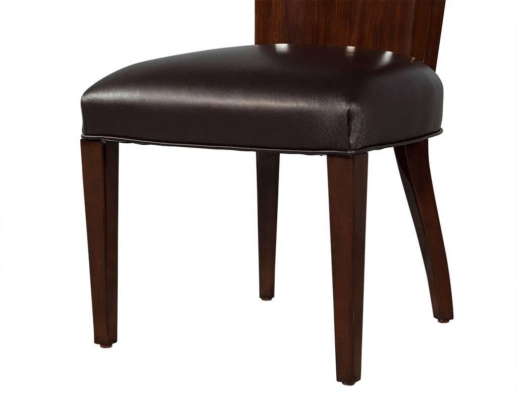 Set of 8 Rich Brown Lacquered Leather Dining Chairs In Excellent Condition In North York, ON