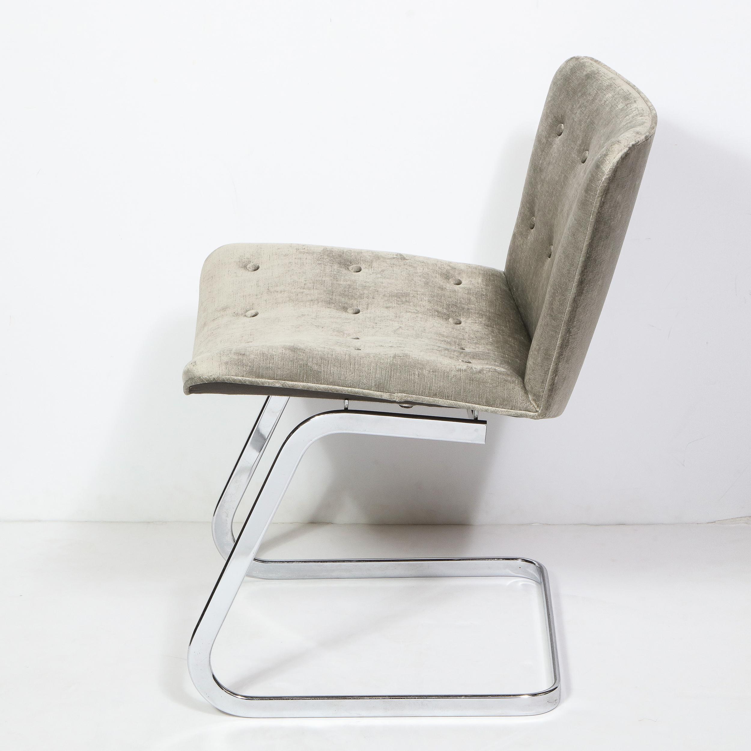 Mid-Century Modern Set of 8 Robert Haussman for Stending Chrome & Velvet Button Back Dining Chairs