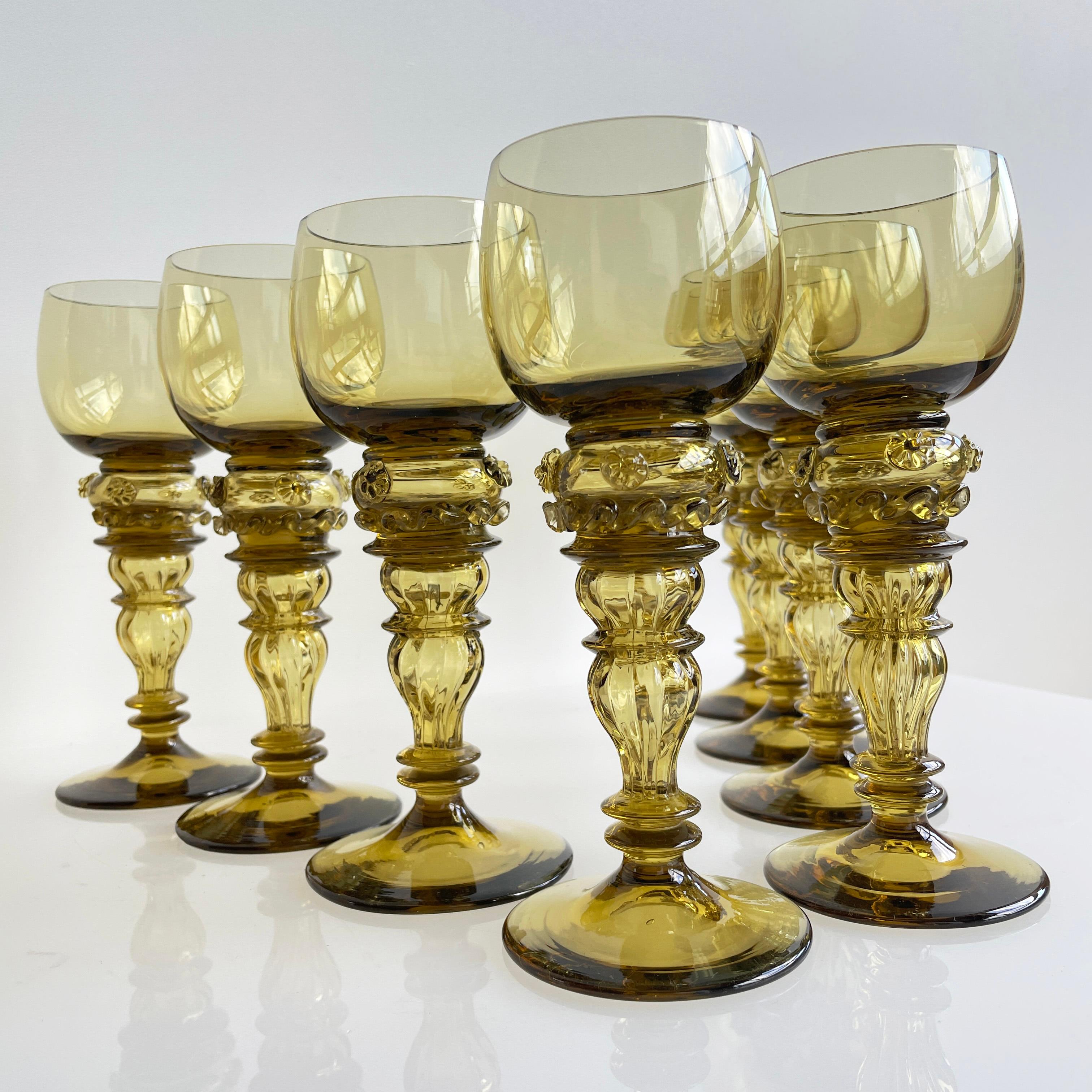 Hollywood Regency Set of 8 Römer Crystal Glass Wine Goblets