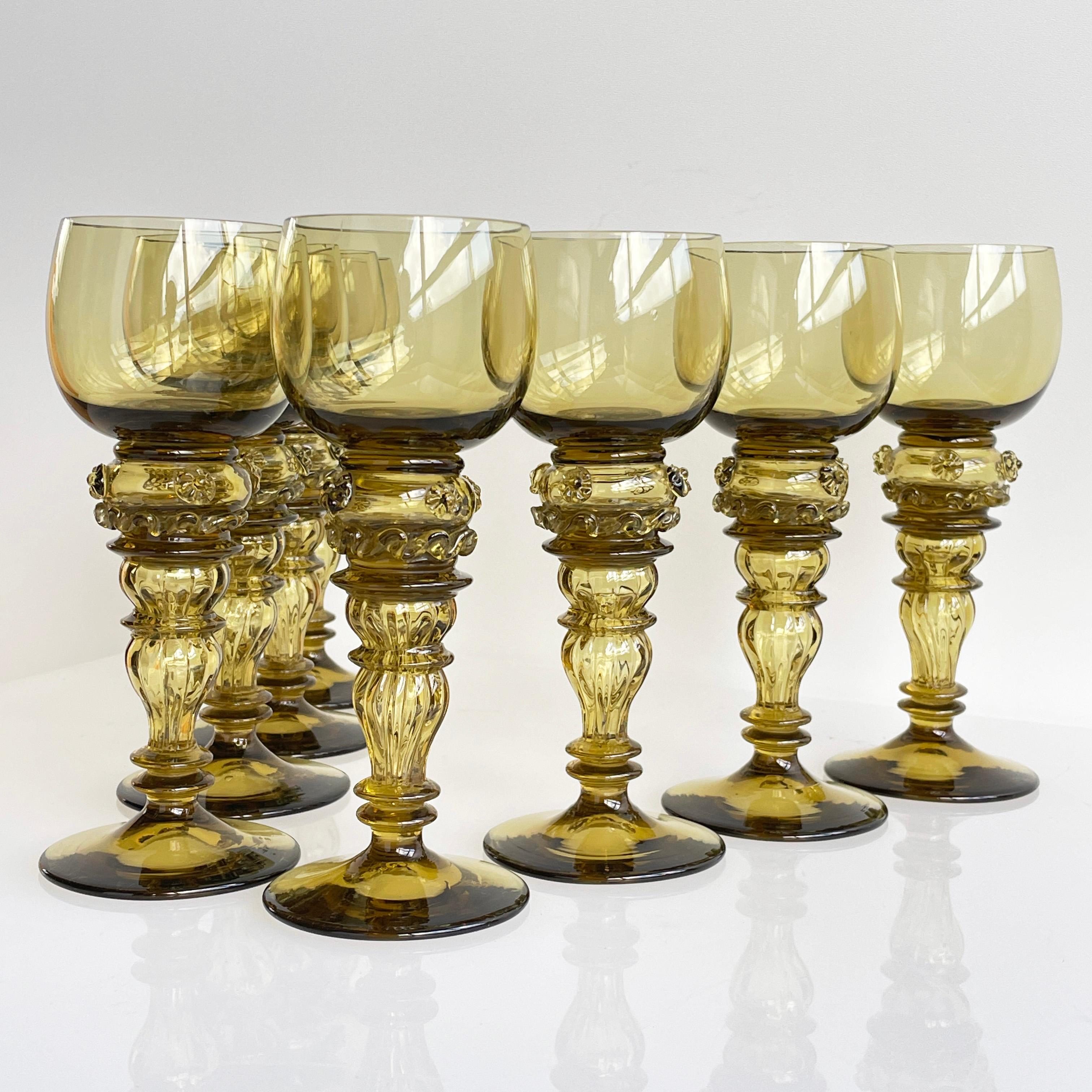 German Set of 8 Römer Crystal Glass Wine Goblets