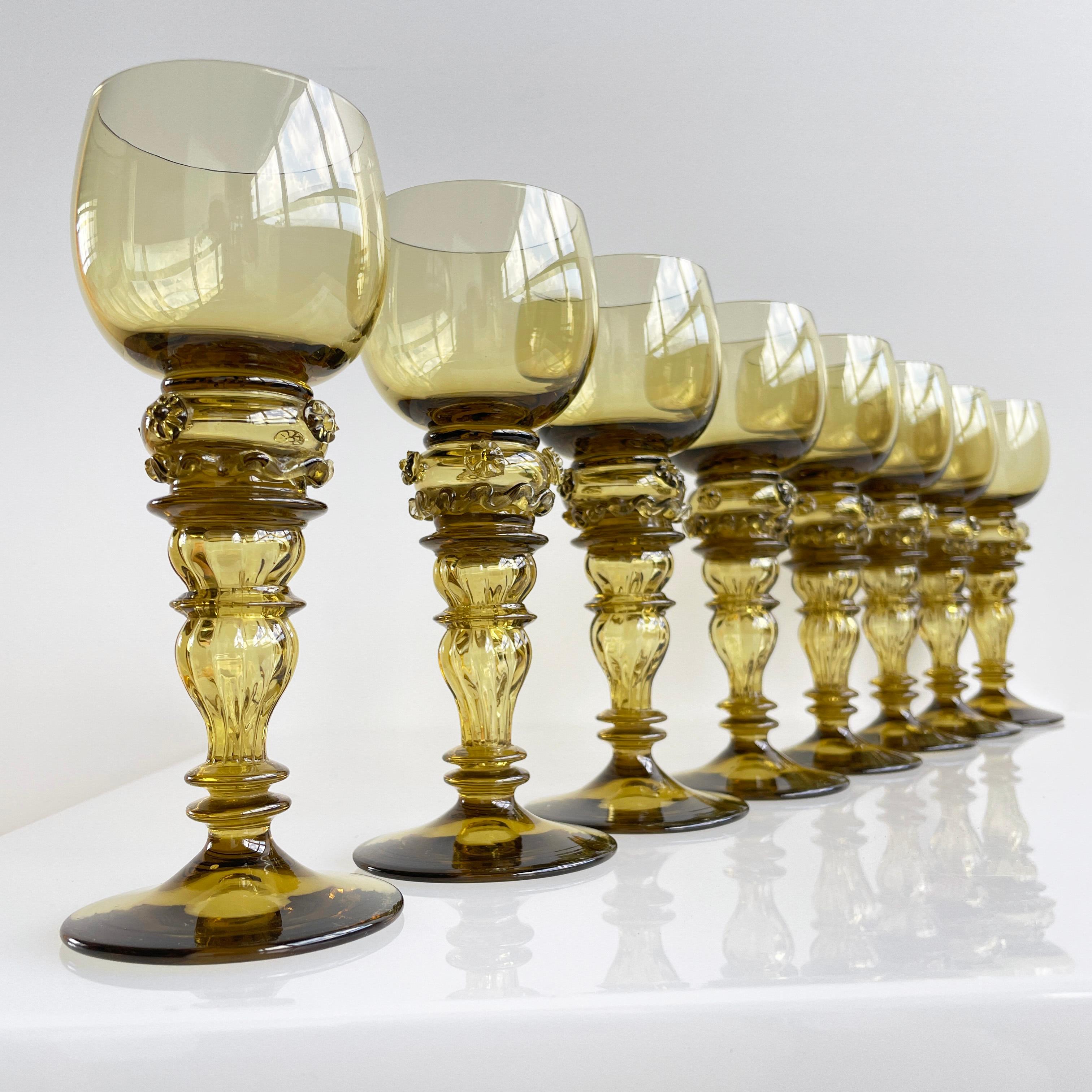 Hand-Crafted Set of 8 Römer Crystal Glass Wine Goblets