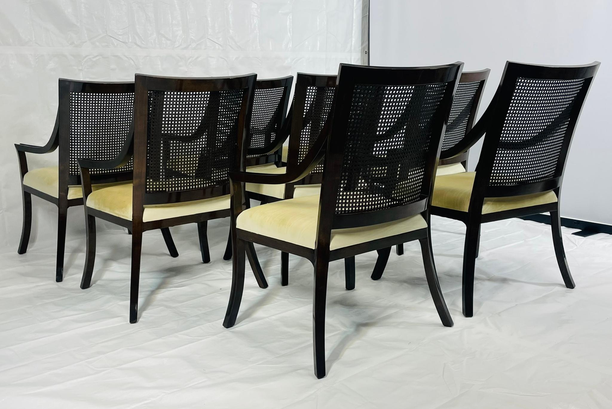 Américain Ensemble de 8 fauteuils Rose Tarlow en bois massif et dossier en rotin, fabriqués à Los Angeles, USA en vente
