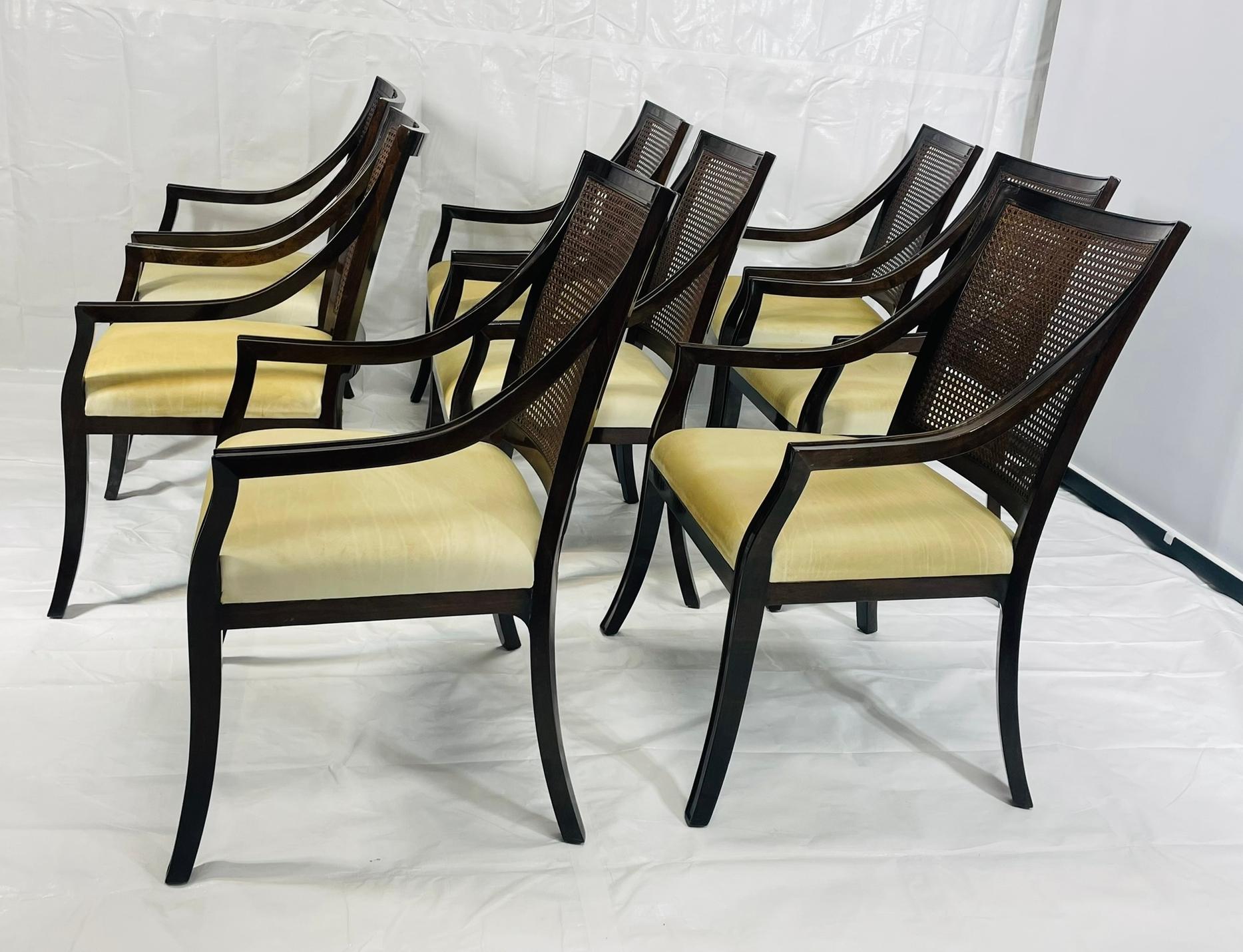 Fait main Ensemble de 8 fauteuils Rose Tarlow en bois massif et dossier en rotin, fabriqués à Los Angeles, USA en vente
