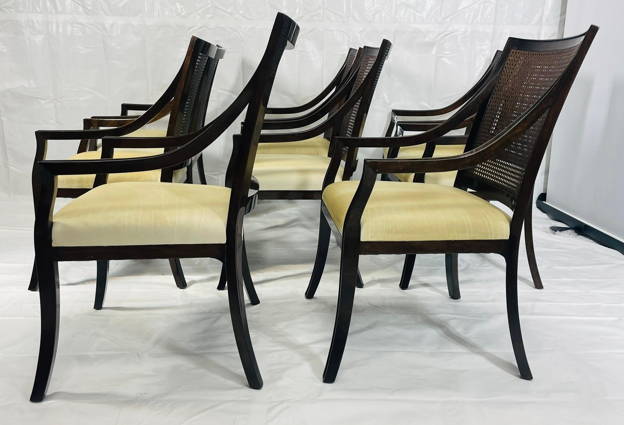 Cuir Ensemble de 8 fauteuils Rose Tarlow en bois massif et dossier en rotin, fabriqués à Los Angeles, USA en vente