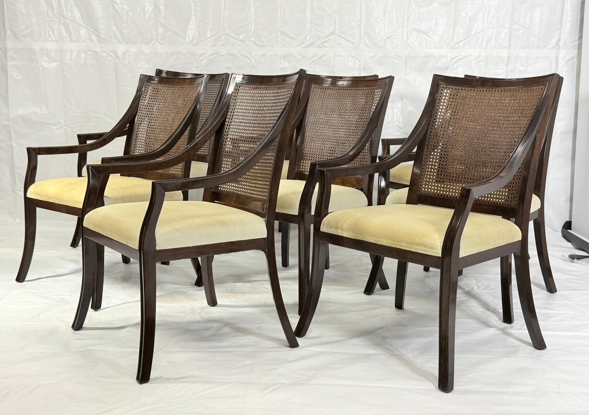 Ensemble de 8 fauteuils Rose Tarlow en bois massif et dossier en rotin, fabriqués à Los Angeles, USA en vente 1