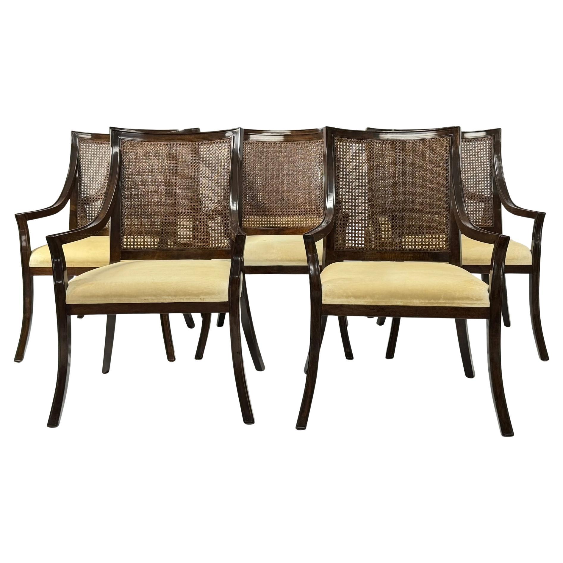 Ensemble de 8 fauteuils Rose Tarlow en bois massif et dossier en rotin, fabriqués à Los Angeles, USA en vente