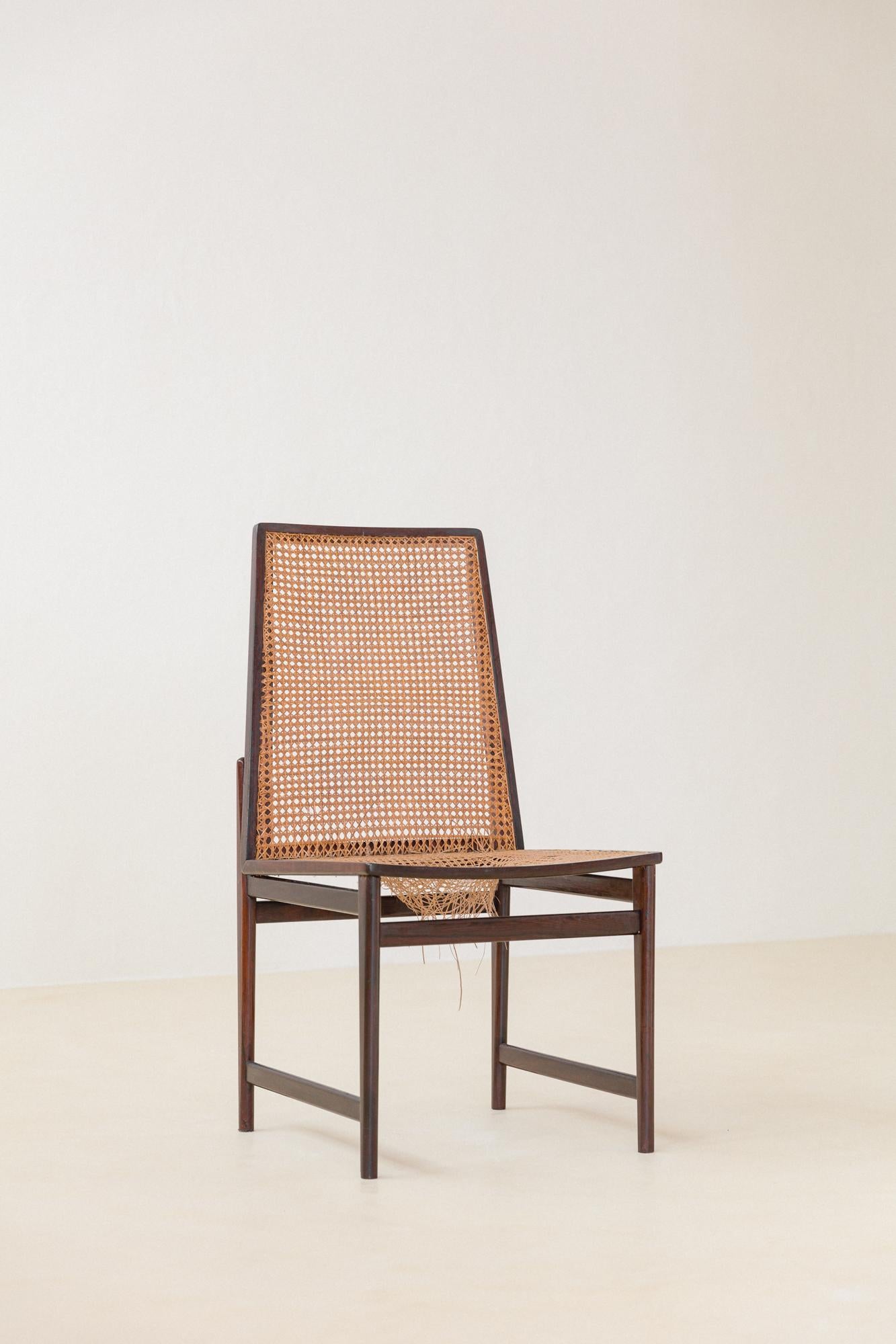 Hand-Woven Set of 8 Rosewood and Cane Chairs by Móveis Cantù, 1960s, Brazilian Midcentury For Sale