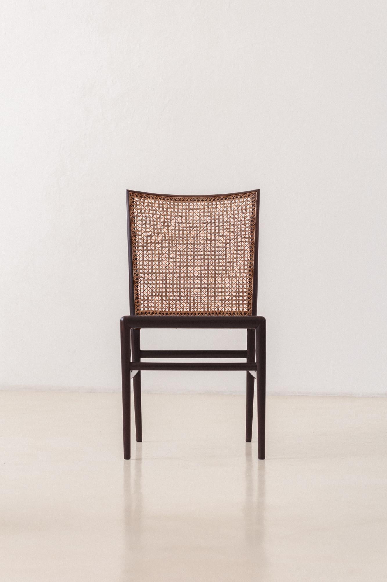 Set of 8 Rosewood Cane Chairs, Branco & Preto, 1952, Brazilian Midcentury For Sale 4