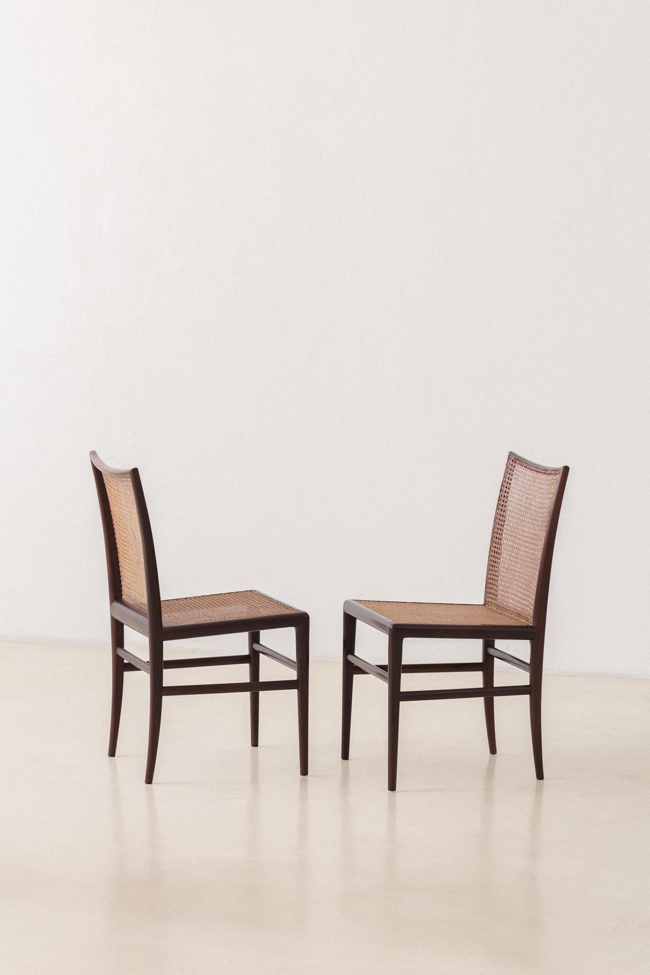 Set of 8 Rosewood Cane Chairs, Branco & Preto, 1952, Brazilian Midcentury In Good Condition For Sale In New York, NY