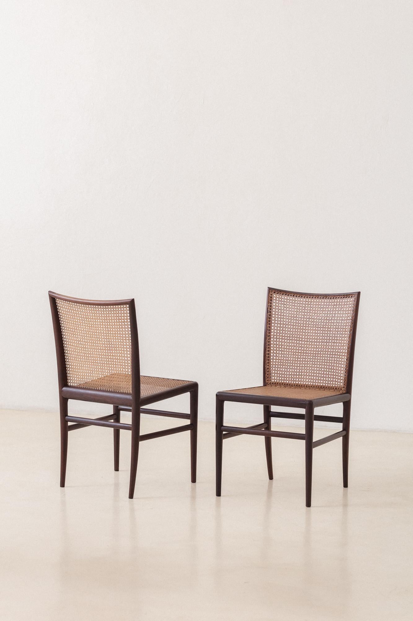 Mid-20th Century Set of 8 Rosewood Cane Chairs, Branco & Preto, 1952, Brazilian Midcentury For Sale