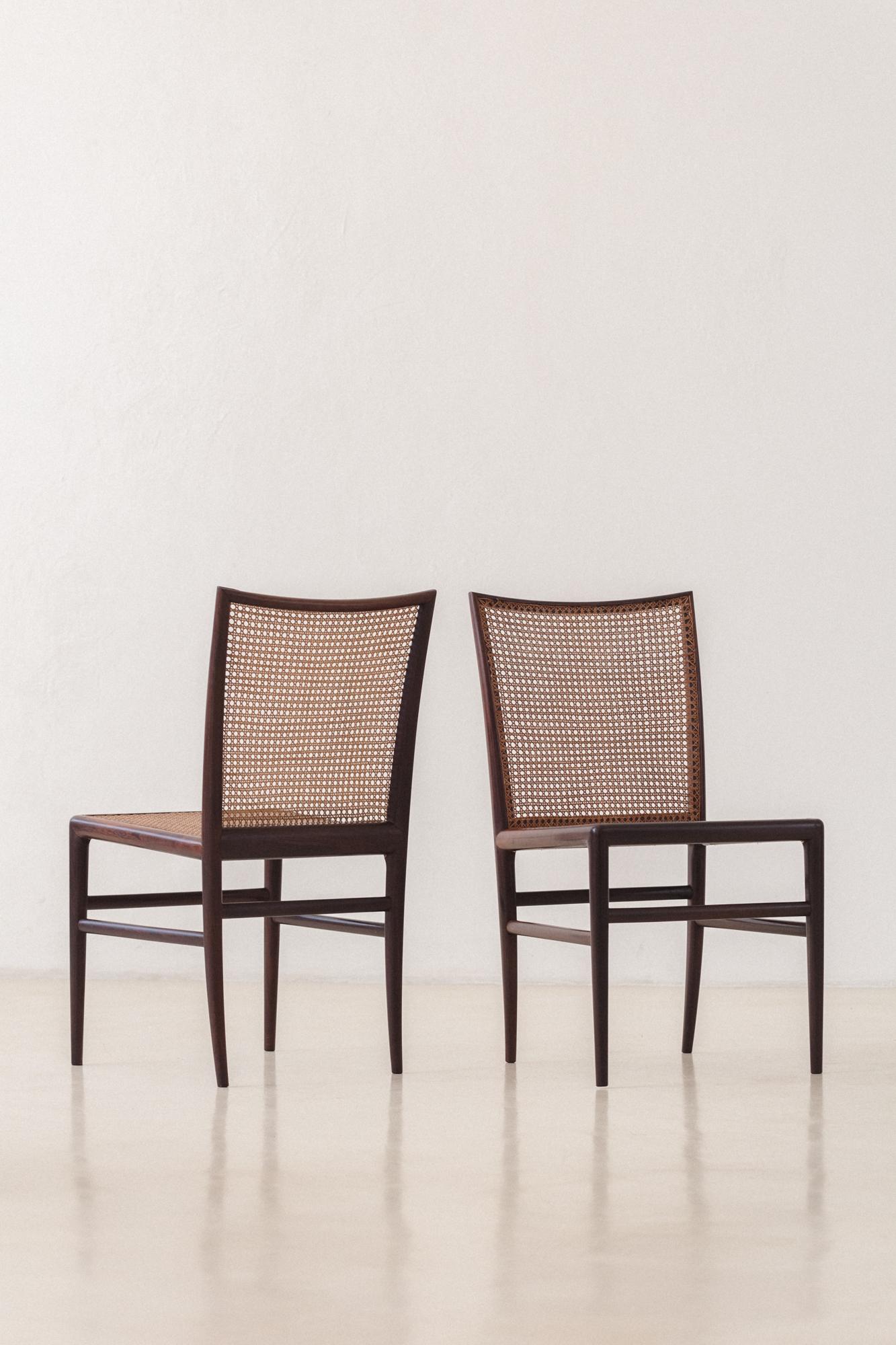 Set of 8 Rosewood Cane Chairs, Branco & Preto, 1952, Brazilian Midcentury For Sale 1