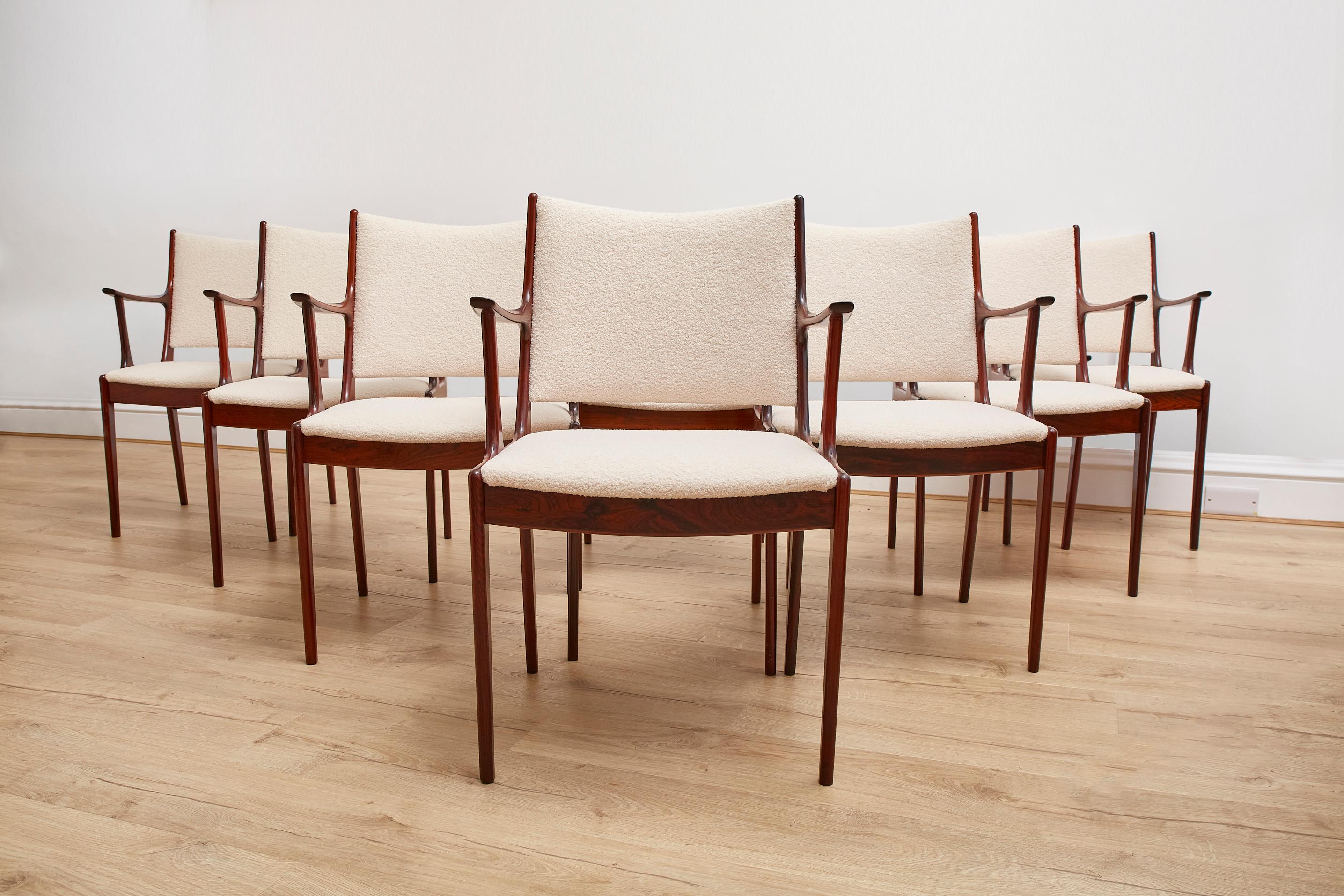 Satz von 8 dänischen Esszimmerstühlen aus Palisanderholz, 1960er Jahre, von Johannes Andersen  (Moderne der Mitte des Jahrhunderts)