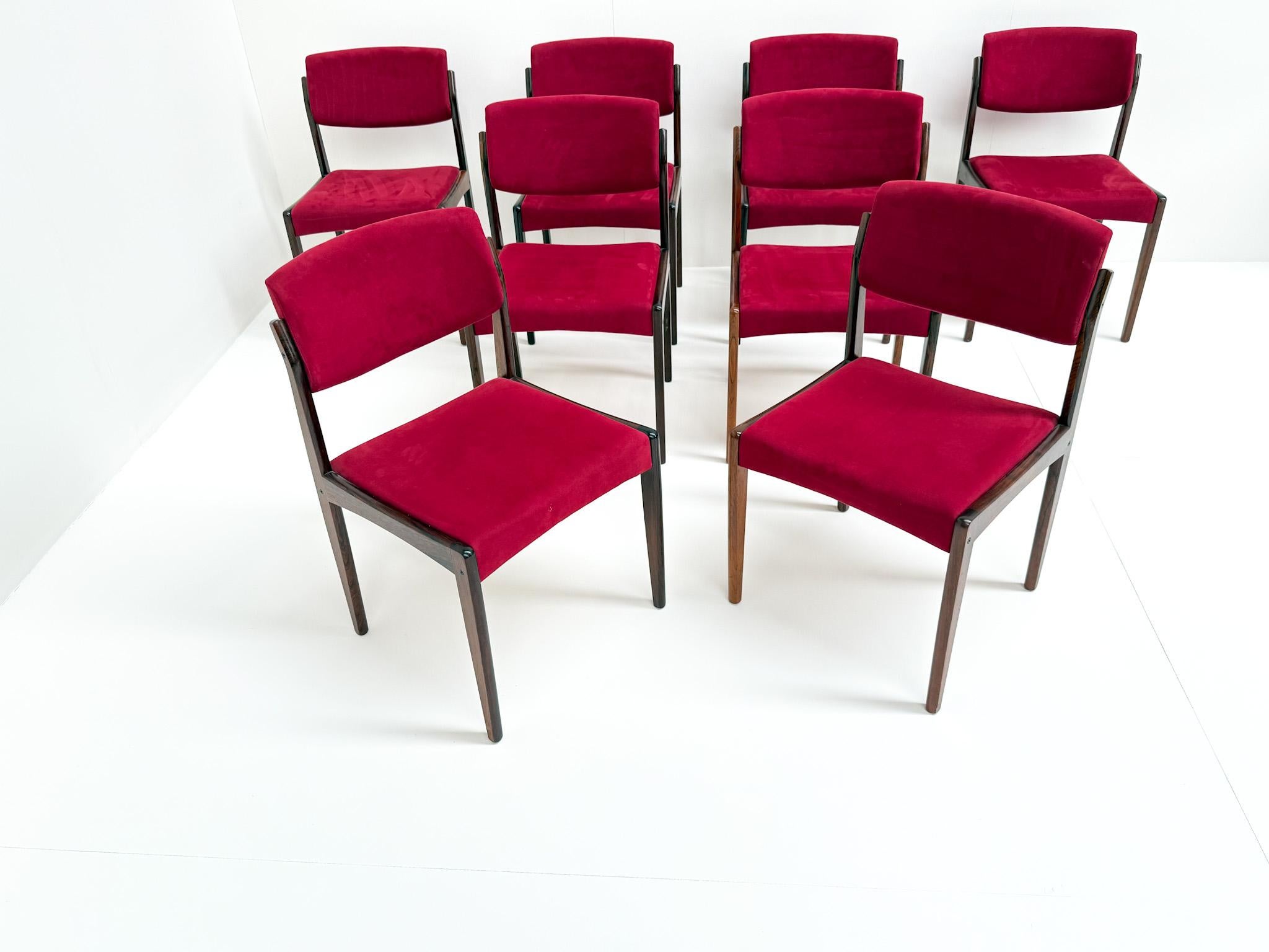 Mid-Century Modern Set of 8 Rosewood Dining Chairs by H.W. Klein for Bramin, 1960s en vente
