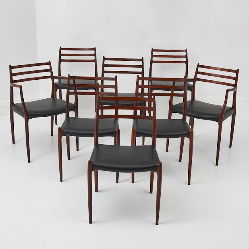 Mid-Century Modern Set of 8 Rosewood Niels Otto Moller dining chairs model 78 For Sale
