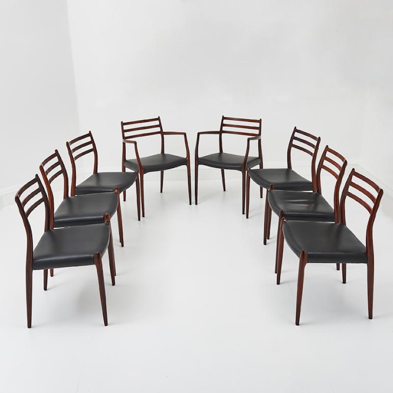 Danish Set of 8 Rosewood Niels Otto Moller dining chairs model 78 For Sale