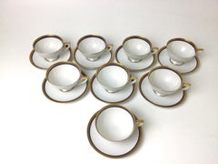 Set of 8 Royal Bayreuth China Cups & Saucers White with Cobalt and Gilt Borders
