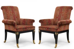 Set of 8 Russian Lacquered, Bronze Mounted & Red Upholstered Dining Chairs
