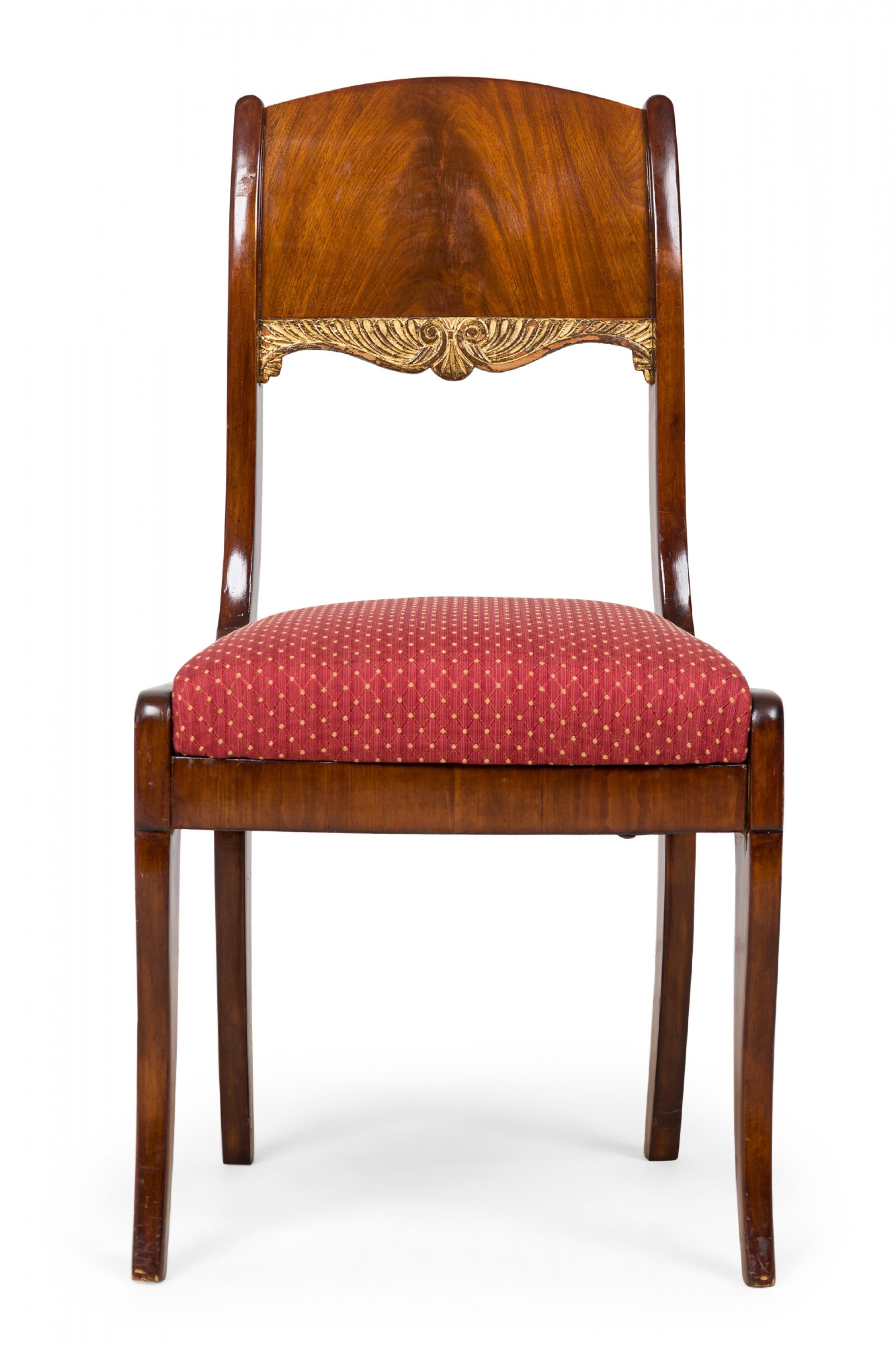 Set of 8 Russian Neo-Classical Mahogany Parcel Gilt Red Upholstered Dining Chair For Sale 6