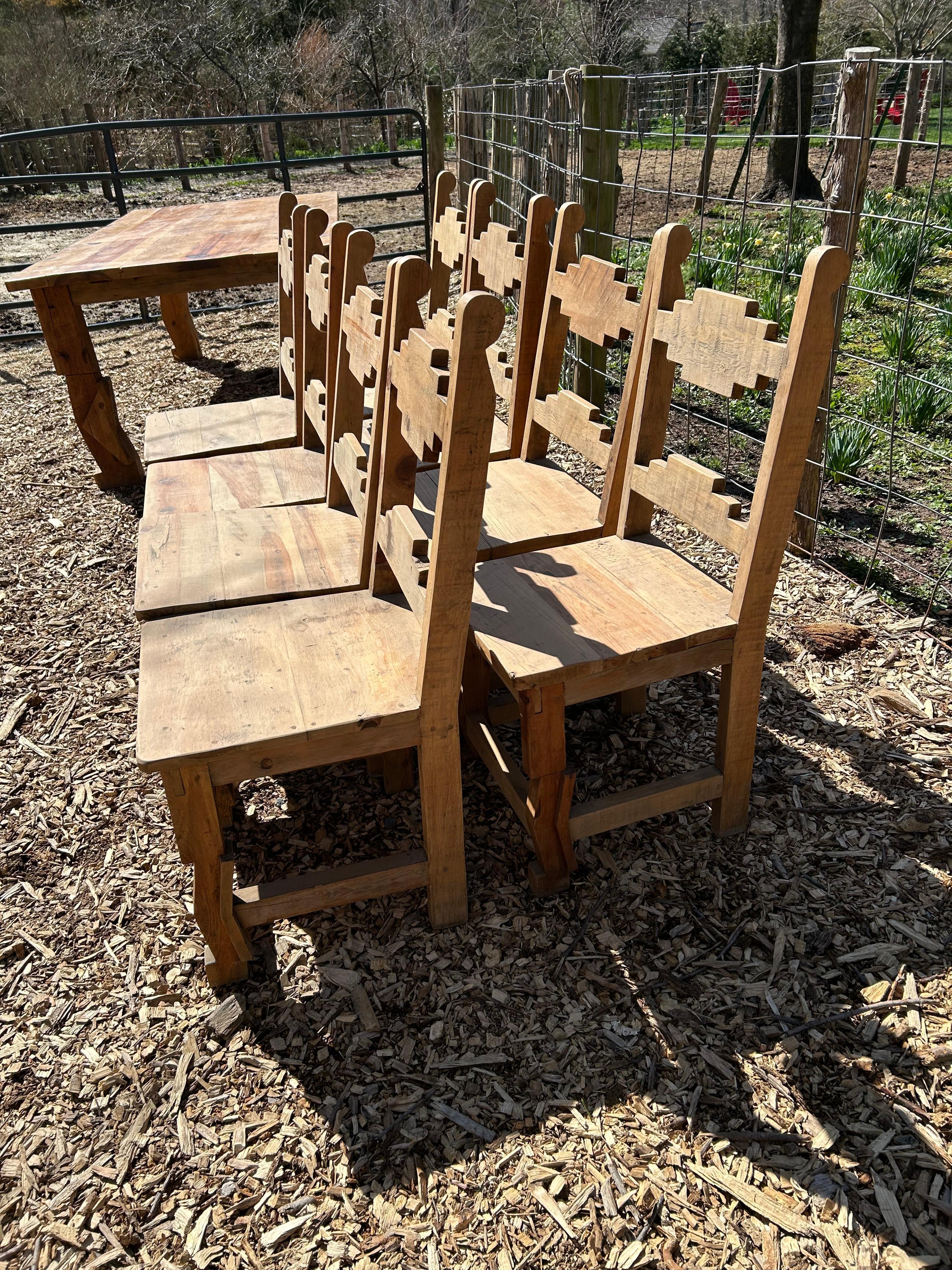 Set of 8 Rustic Pine Mexican Dining Chairs 10