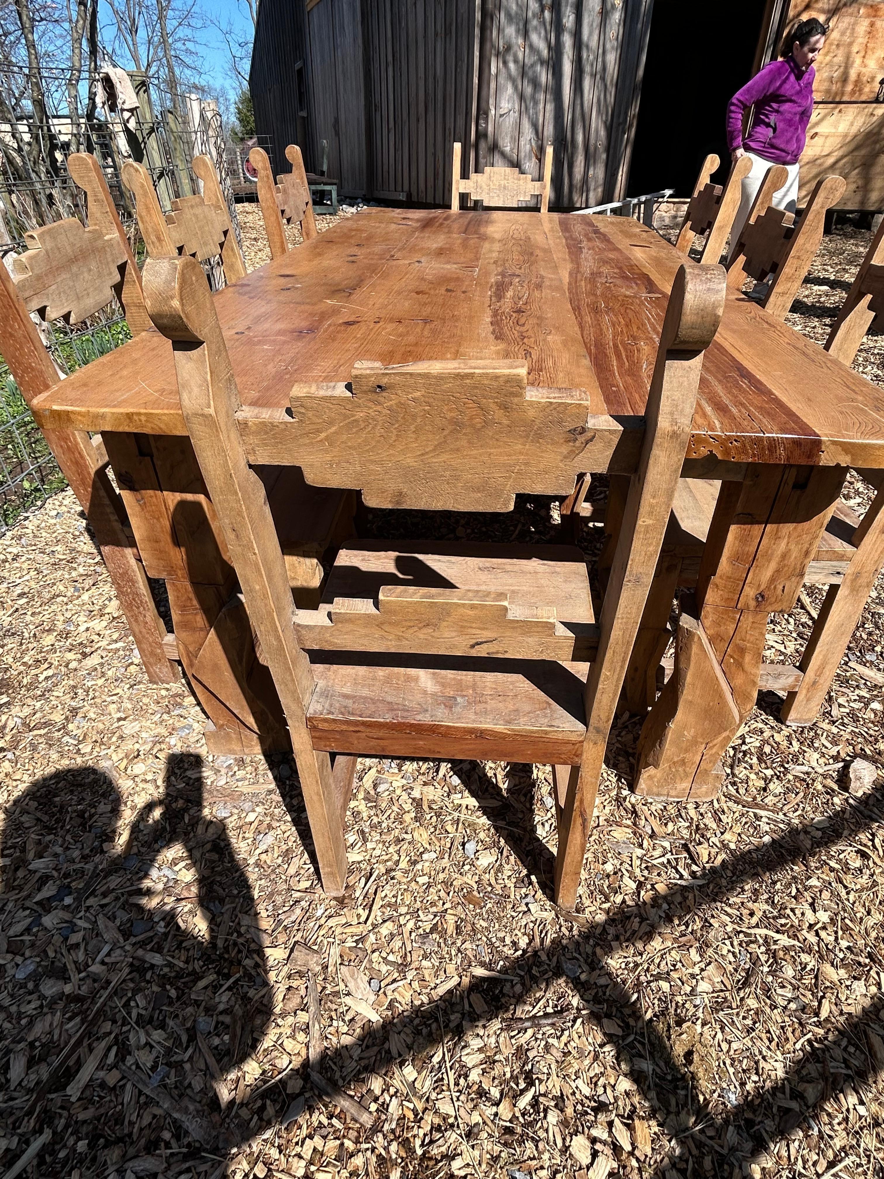 Set of 8 Rustic Pine Mexican Dining Chairs 14