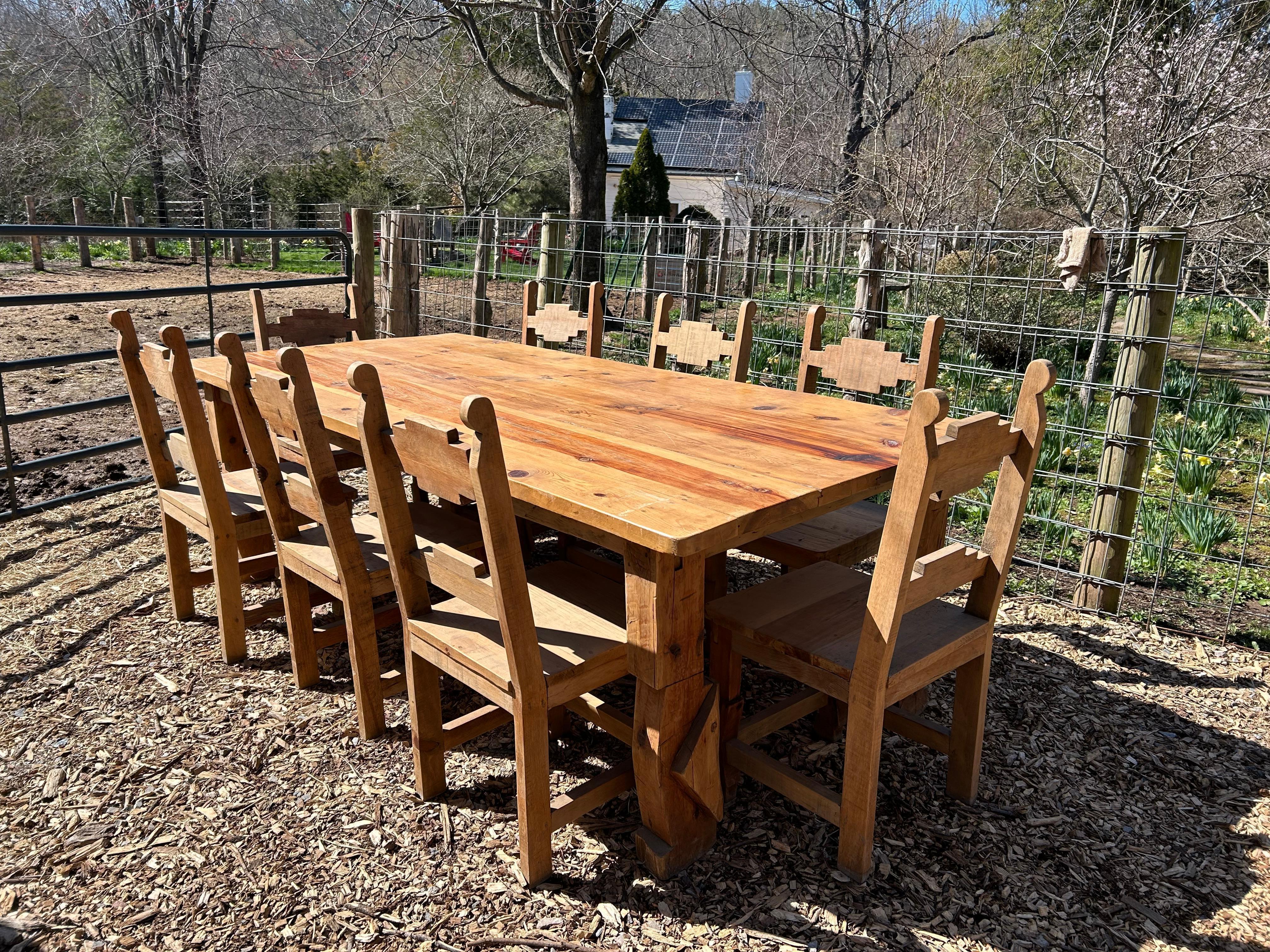 Set of 8 Rustic Pine Mexican Dining Chairs 15
