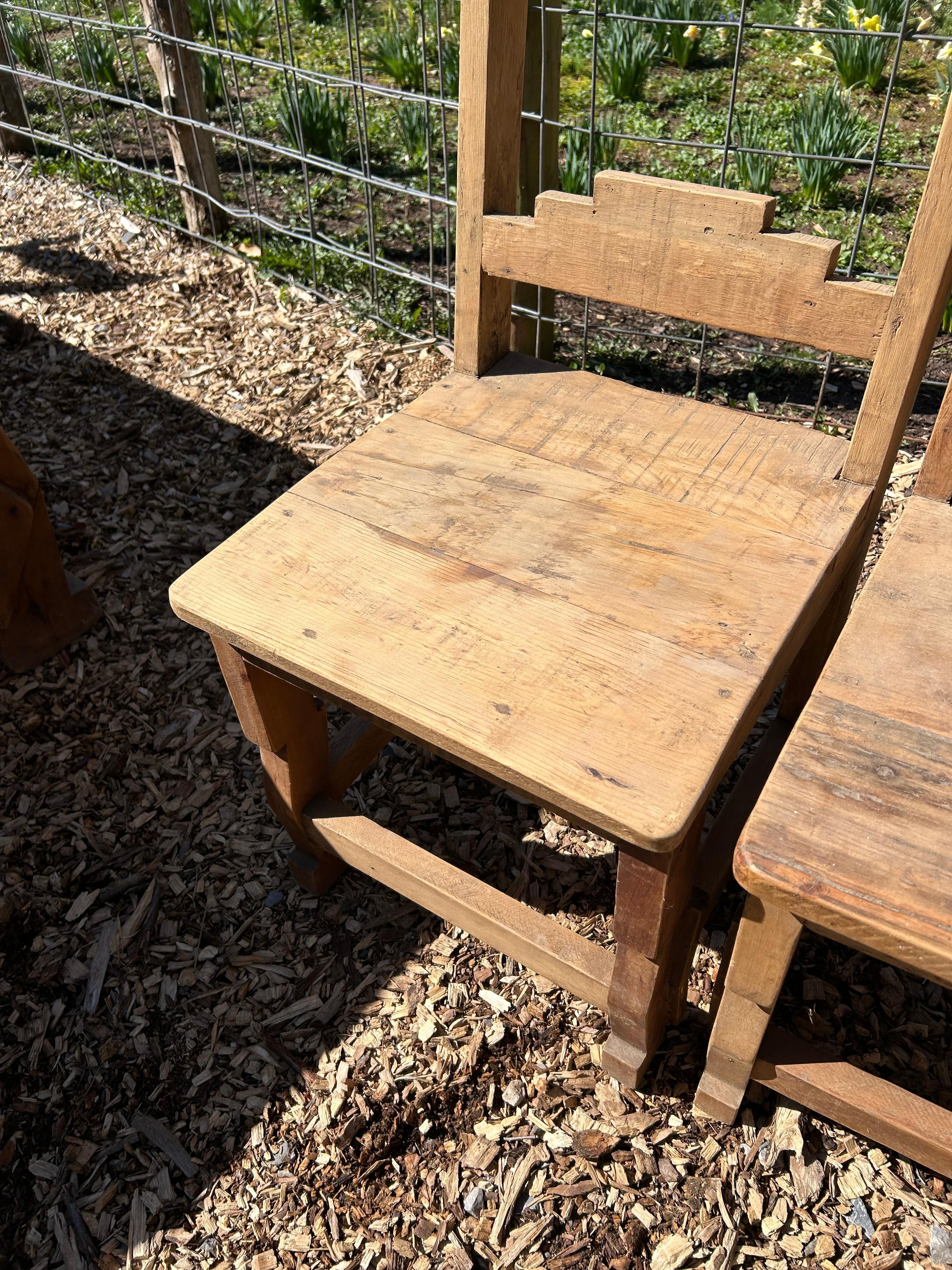 Late 20th Century Set of 8 Rustic Pine Mexican Dining Chairs