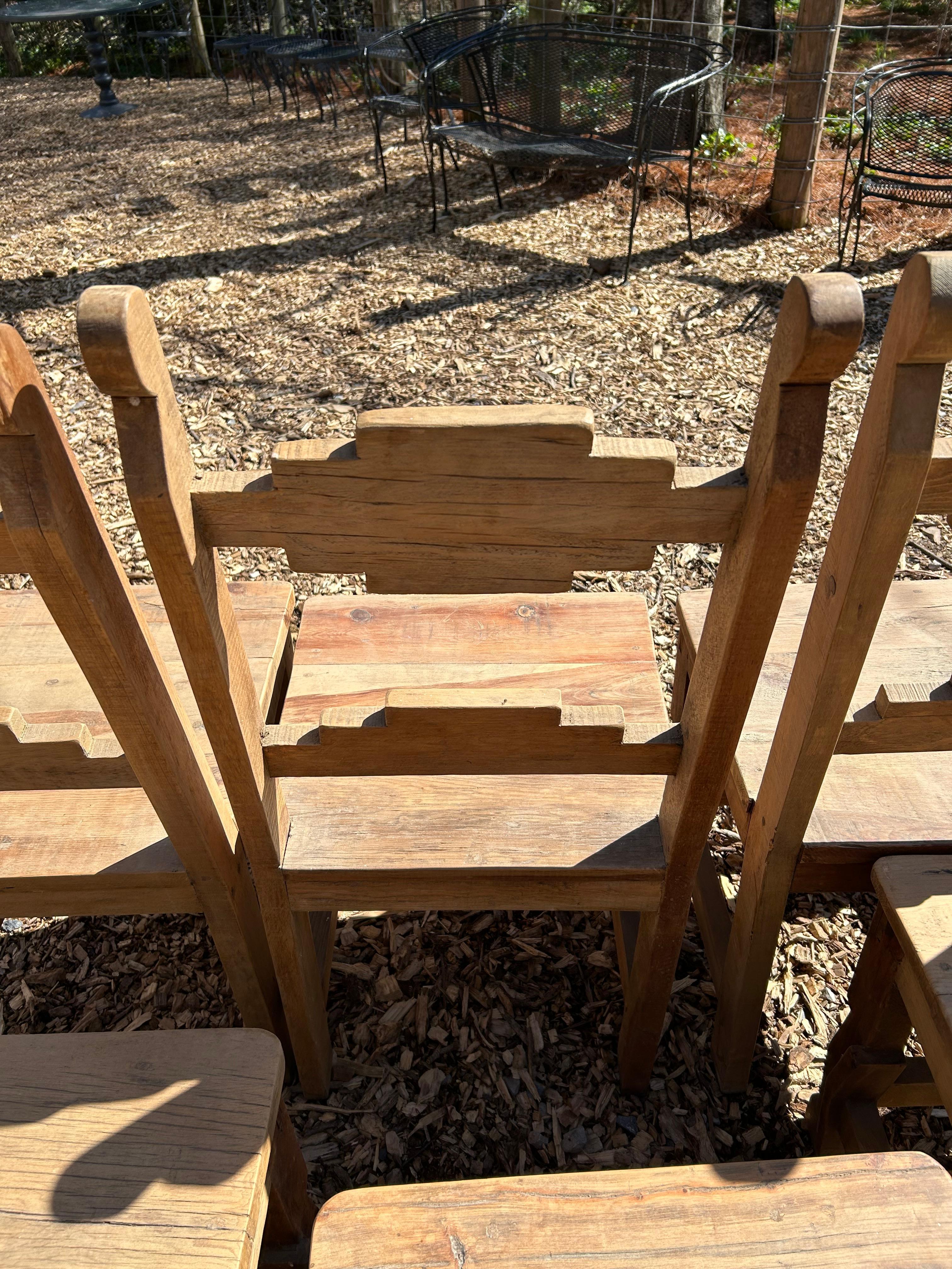 Set of 8 Rustic Pine Mexican Dining Chairs 5