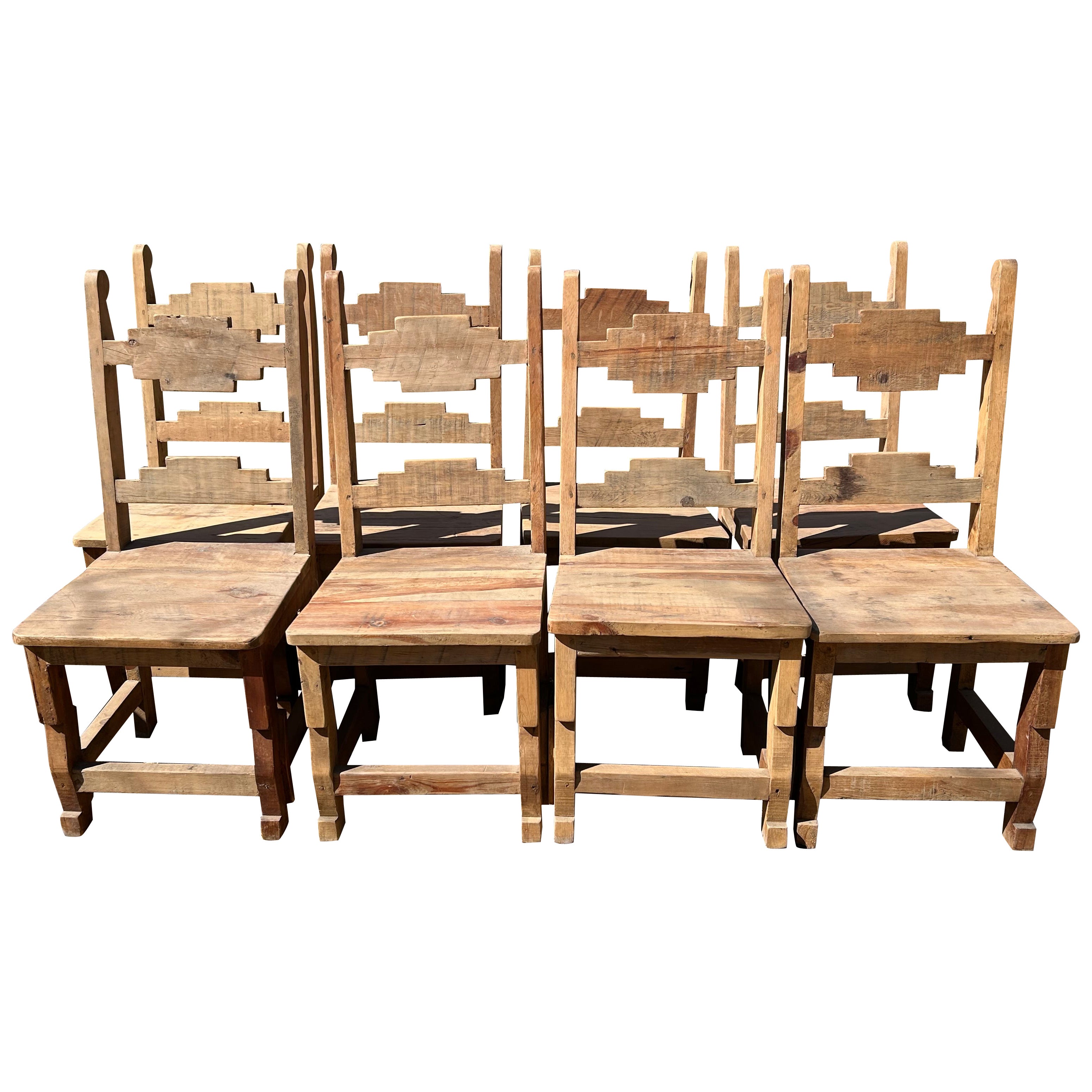 Set of 8 Rustic Pine Mexican Dining Chairs