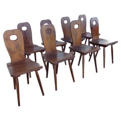Set of 8 Rustic Brutalist Scandinavian Dining Chairs Attributed to Uno Åhrén