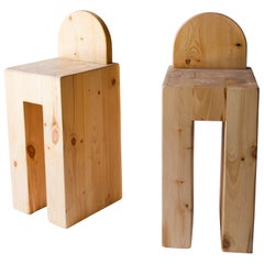 Set of 8 Rustic Solid Pine Barstools