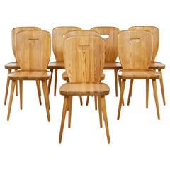 Set of 8 Scandinavian mid century pine dining chairs