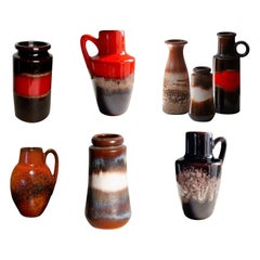 Set of 8 Scheurich Fat Lava Vases, West German Pottery - 1960s-1970s