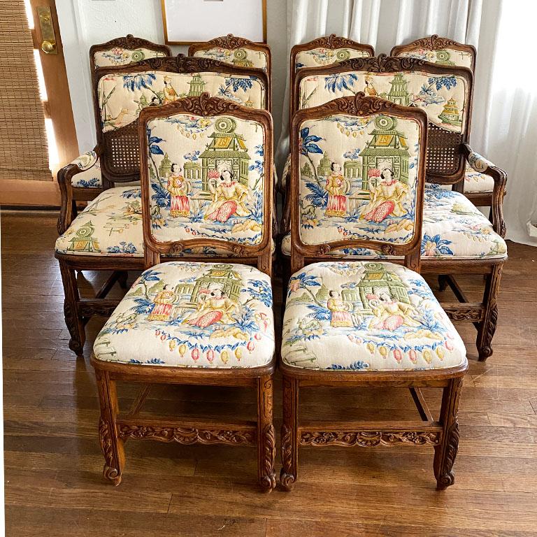 Set of 8 Schumacher Provincial Wood Chinoiserie Dining Chairs by Interior Crafts 6