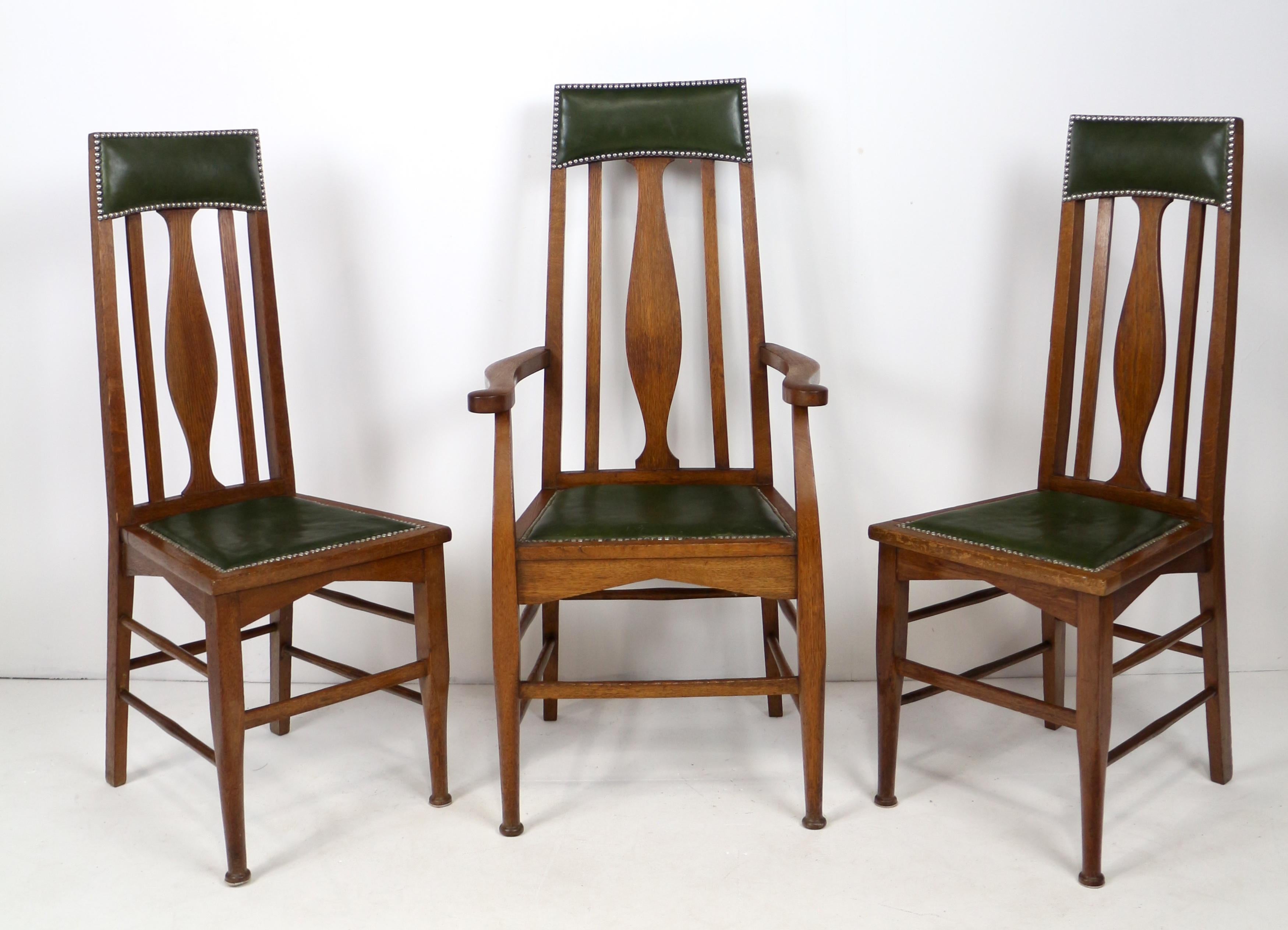 Scozzese Set di 8 sedie da pranzo scozzesi Arts & Crafts in Oak Oak Attrib. E.A. Taylor in vendita