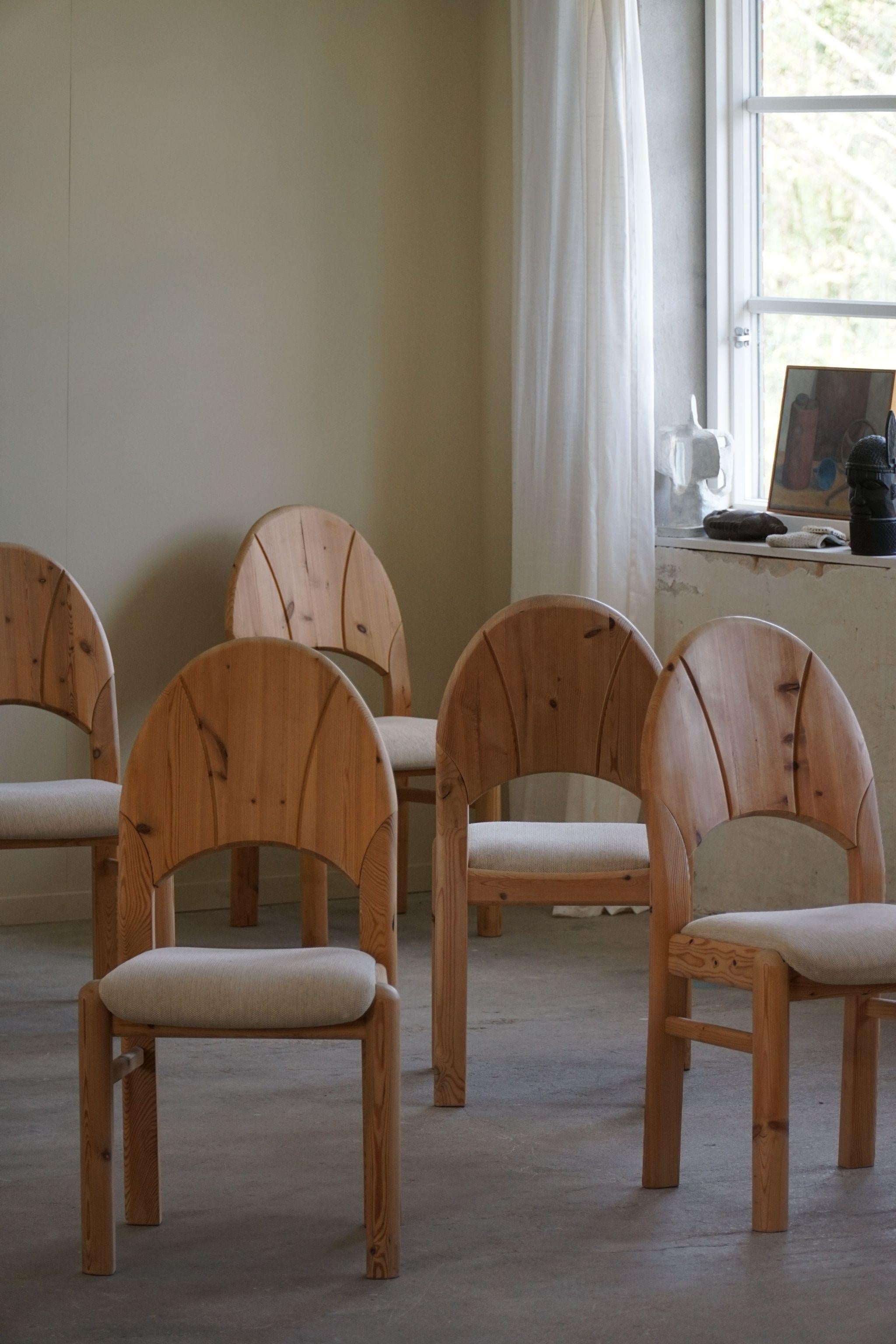 Set of 8 Sculptural Danish Modern Brutalist Chairs in Pine & Wool, 1970s For Sale 5
