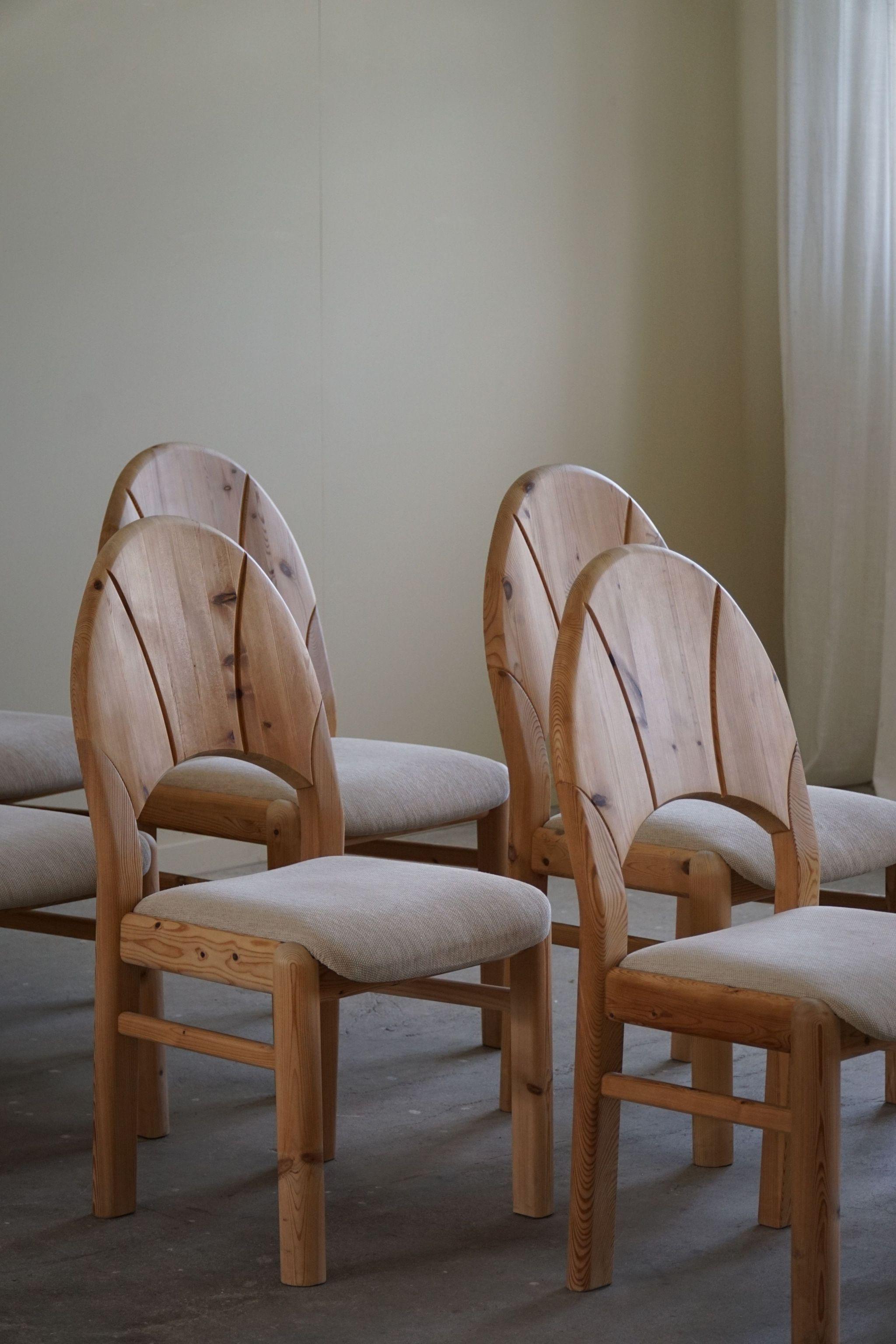 Set of 8 Sculptural Danish Modern Brutalist Chairs in Pine & Wool, 1970s For Sale 10