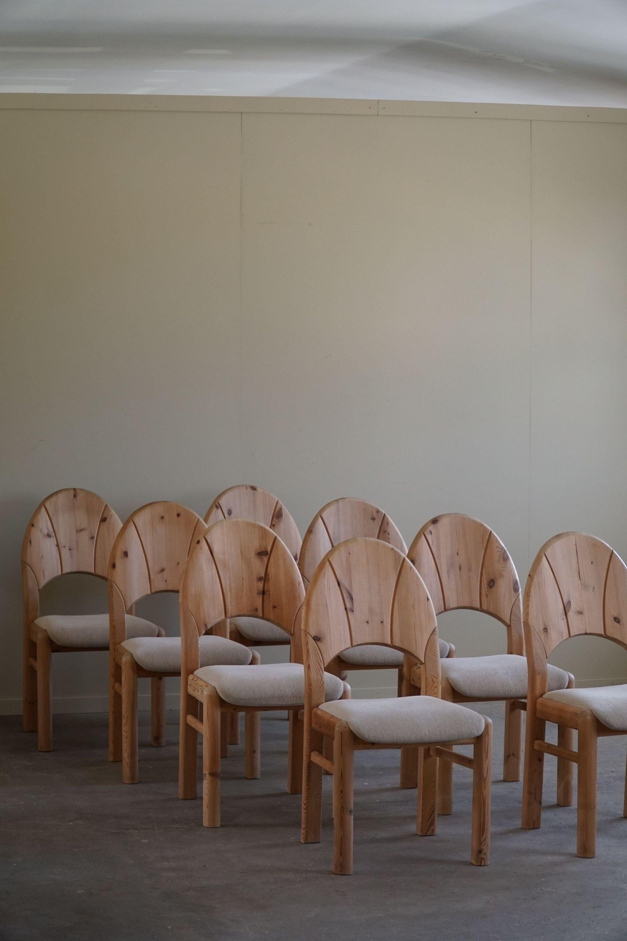 Set of 8 Sculptural Danish Modern Brutalist Chairs in Pine & Wool, 1970s For Sale 4