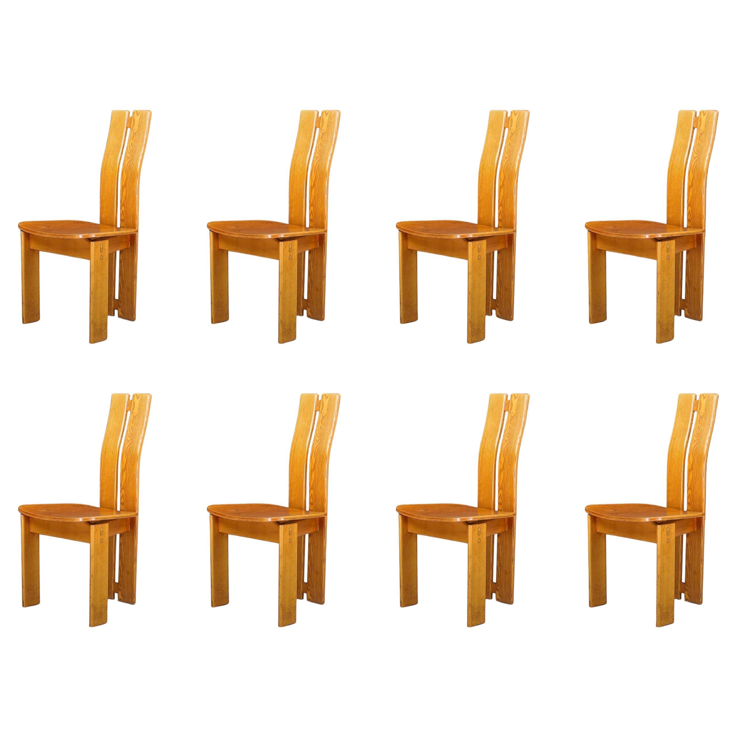 Set of 8 Sculptural Dining Chairs in Ash, France, 1970s For Sale