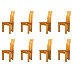 Satz von 8 skulpturalen Esszimmerstühlen aus Eschenholz, Frankreich, 1970er Jahre